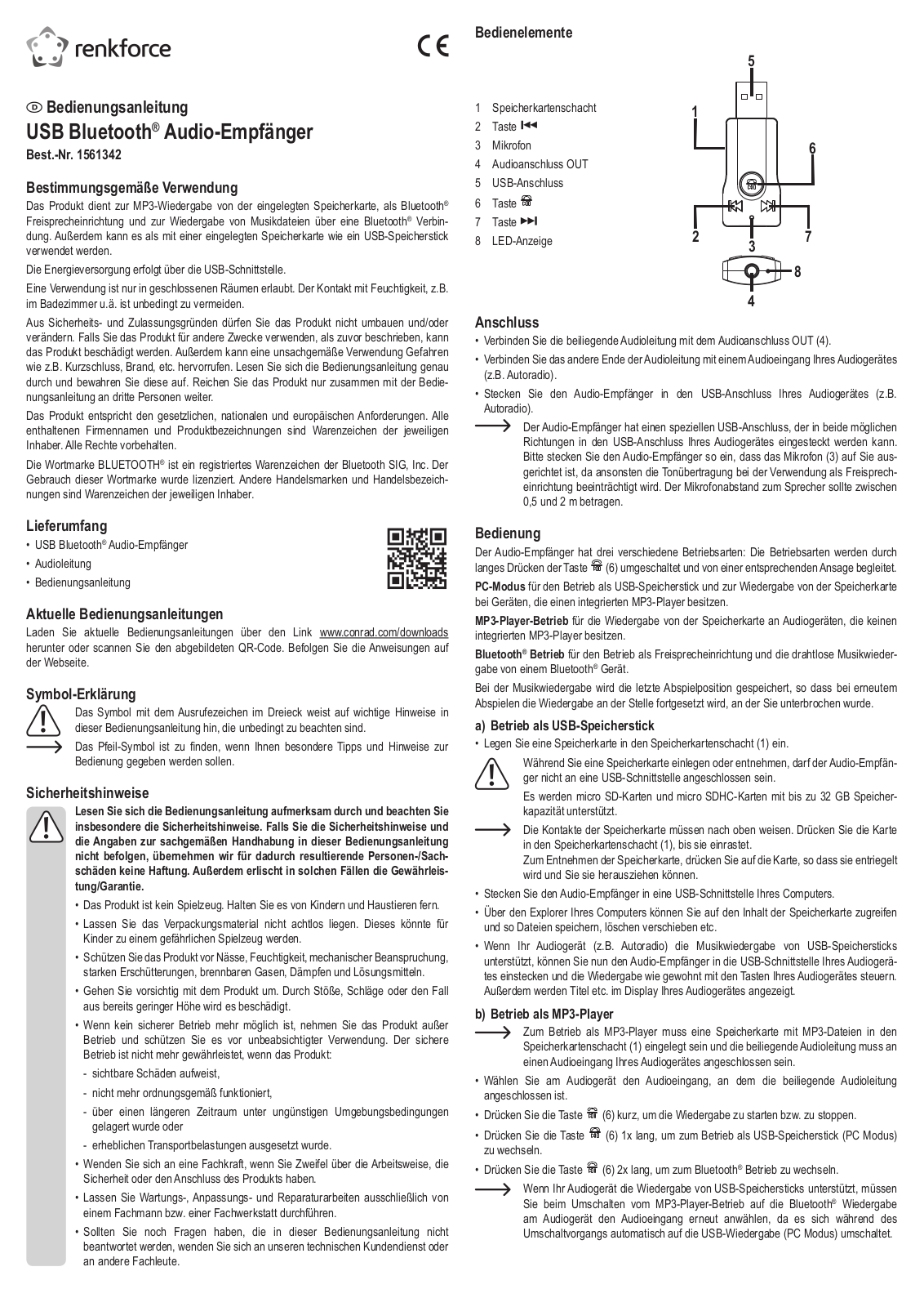 Renkforce 1561342 Operating Instructions Manual