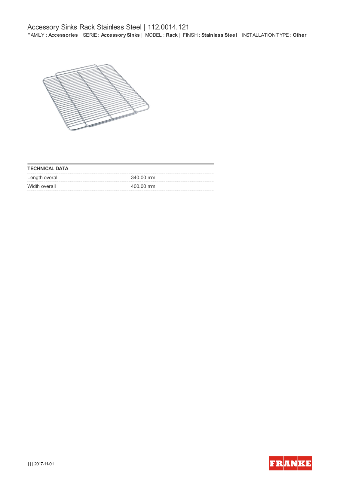 Franke DR121 Datasheet