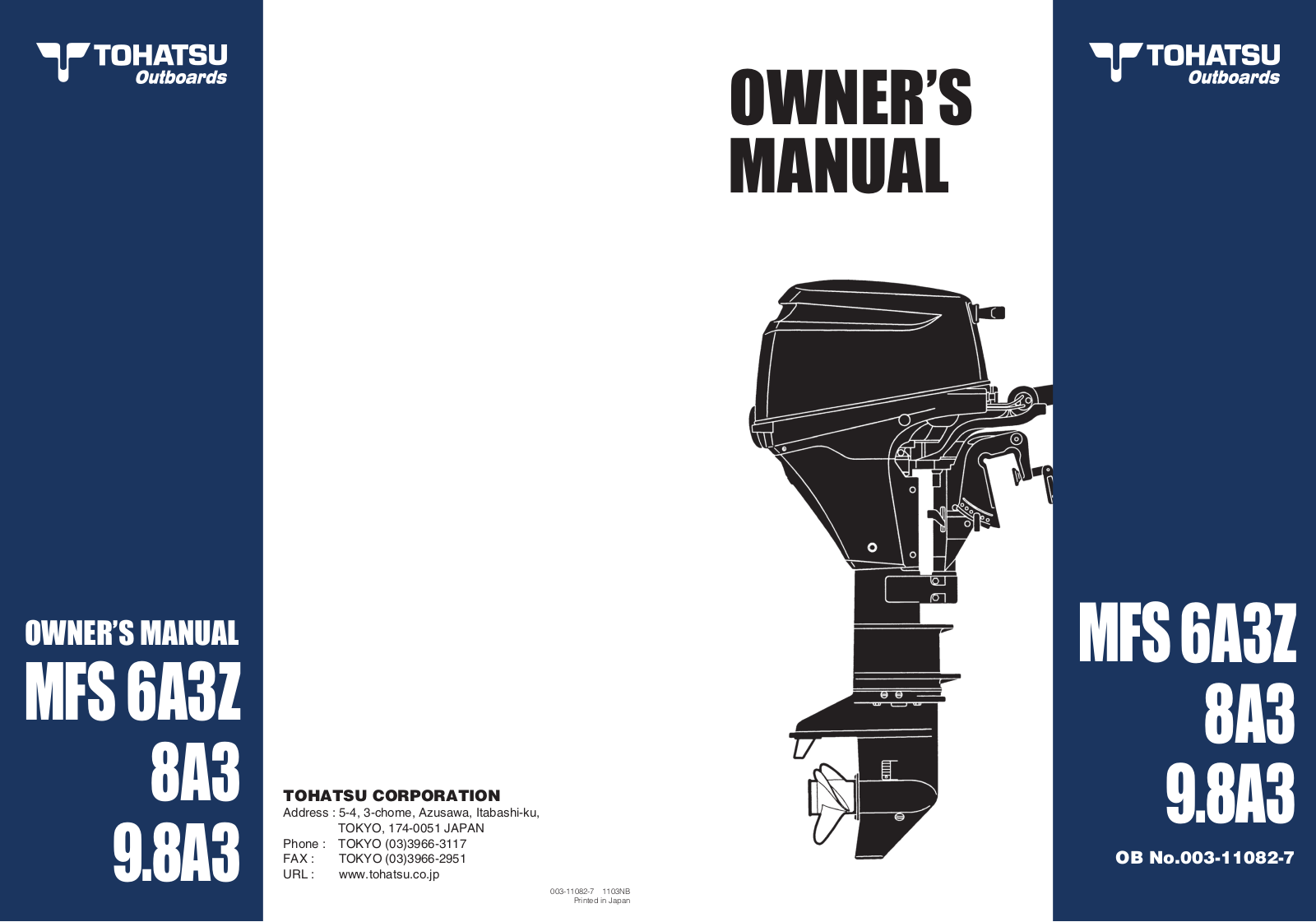 TOHATSU MFS 6A3Z 8A3 9.8A3, 8A3, 9.8A3, MFS 8A3 Owner's Manual