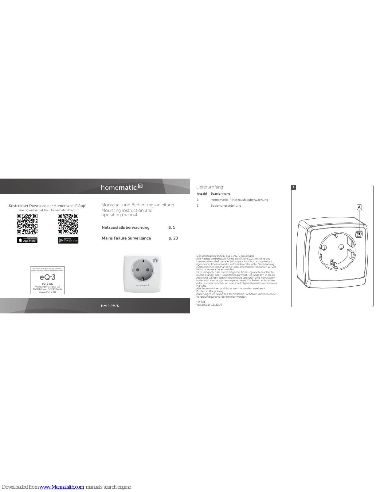 HomeMatic HmIP-PMFS Mounting Instruction And Operating Manual