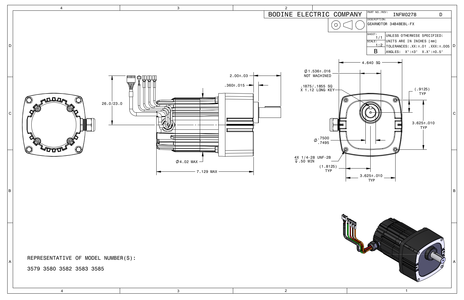 Bodine 3579, 3580, 3582, 3583, 3585 Reference Drawing