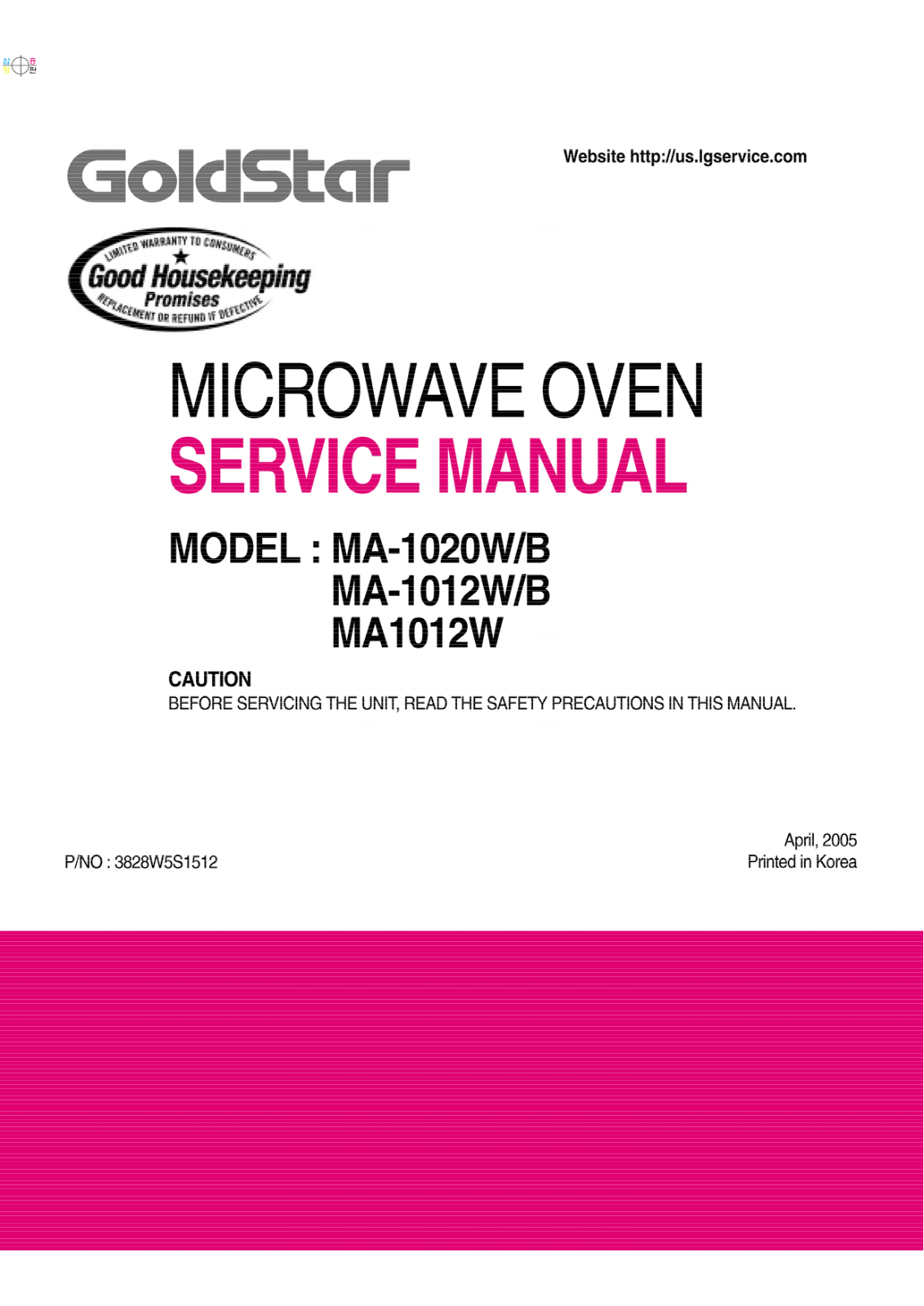 Goldstar Ma-1020b, Ma-1020w, Ma-1012b Service Manual