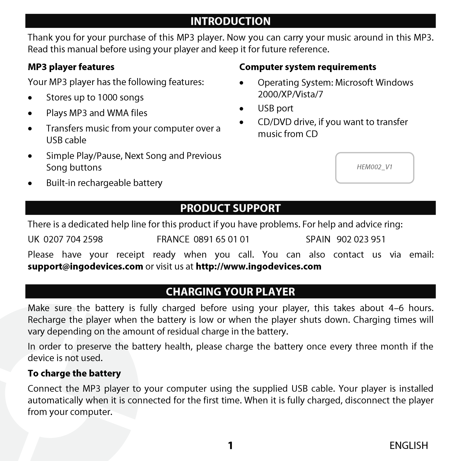 Ingo HE-M002D, HE-M002C Operating Instructions - ManualMachine.com
