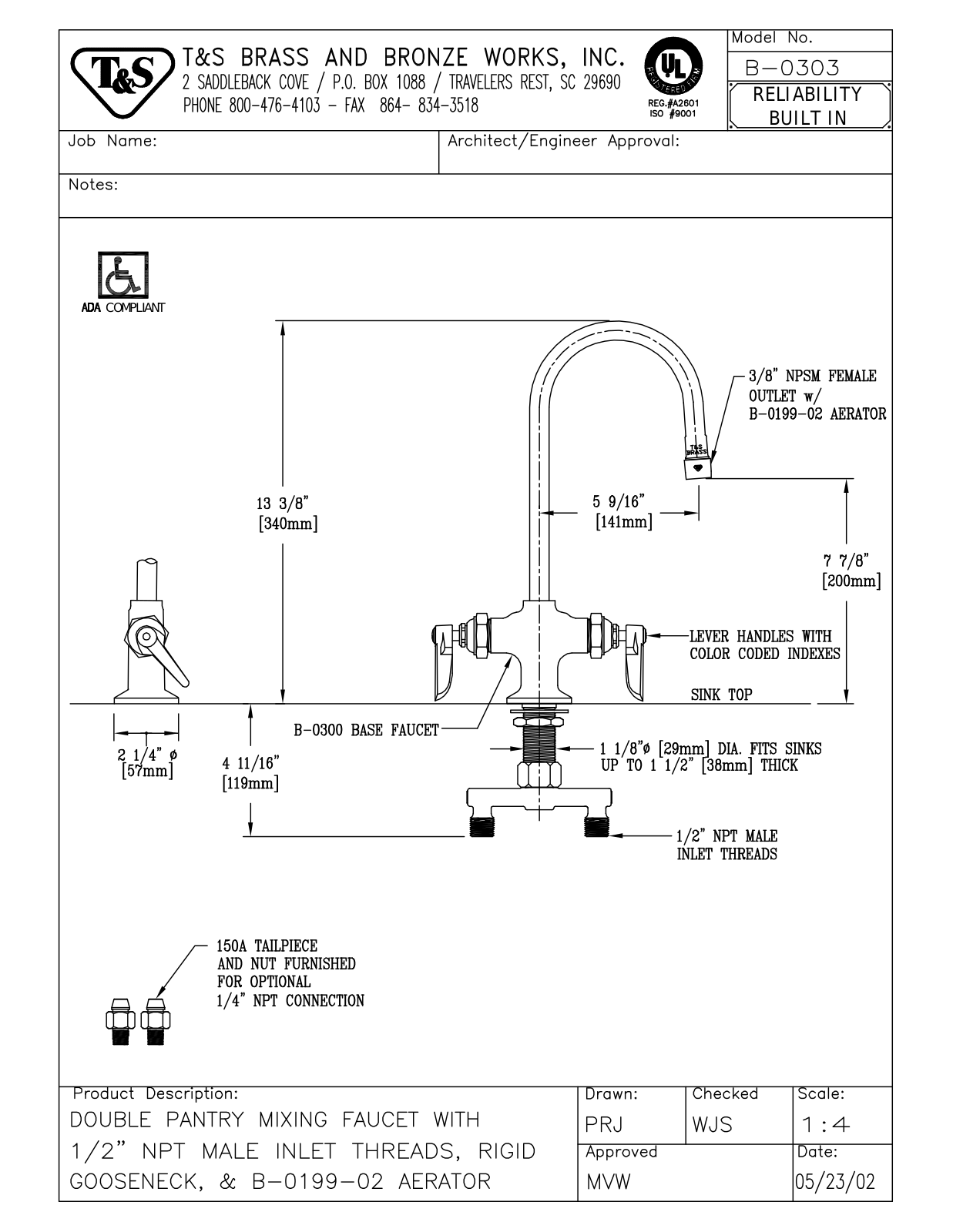 T&S Brass B-0303 User Manual