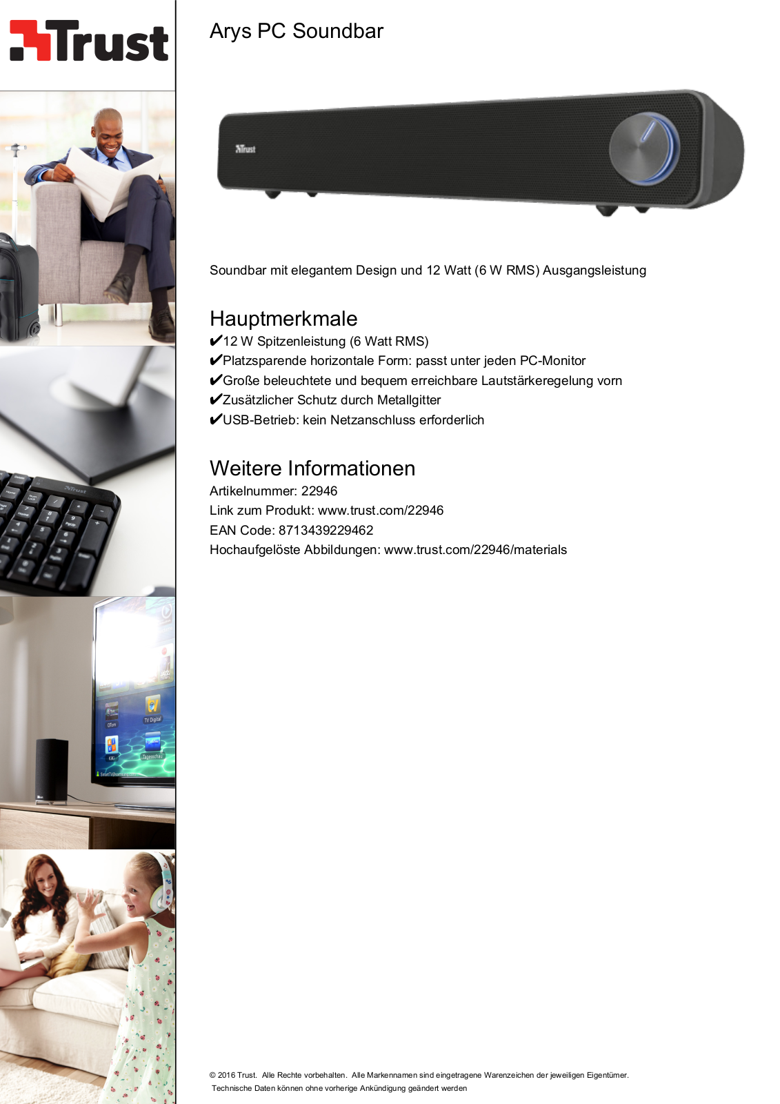 Trust Arys PC Soundbar User Manual