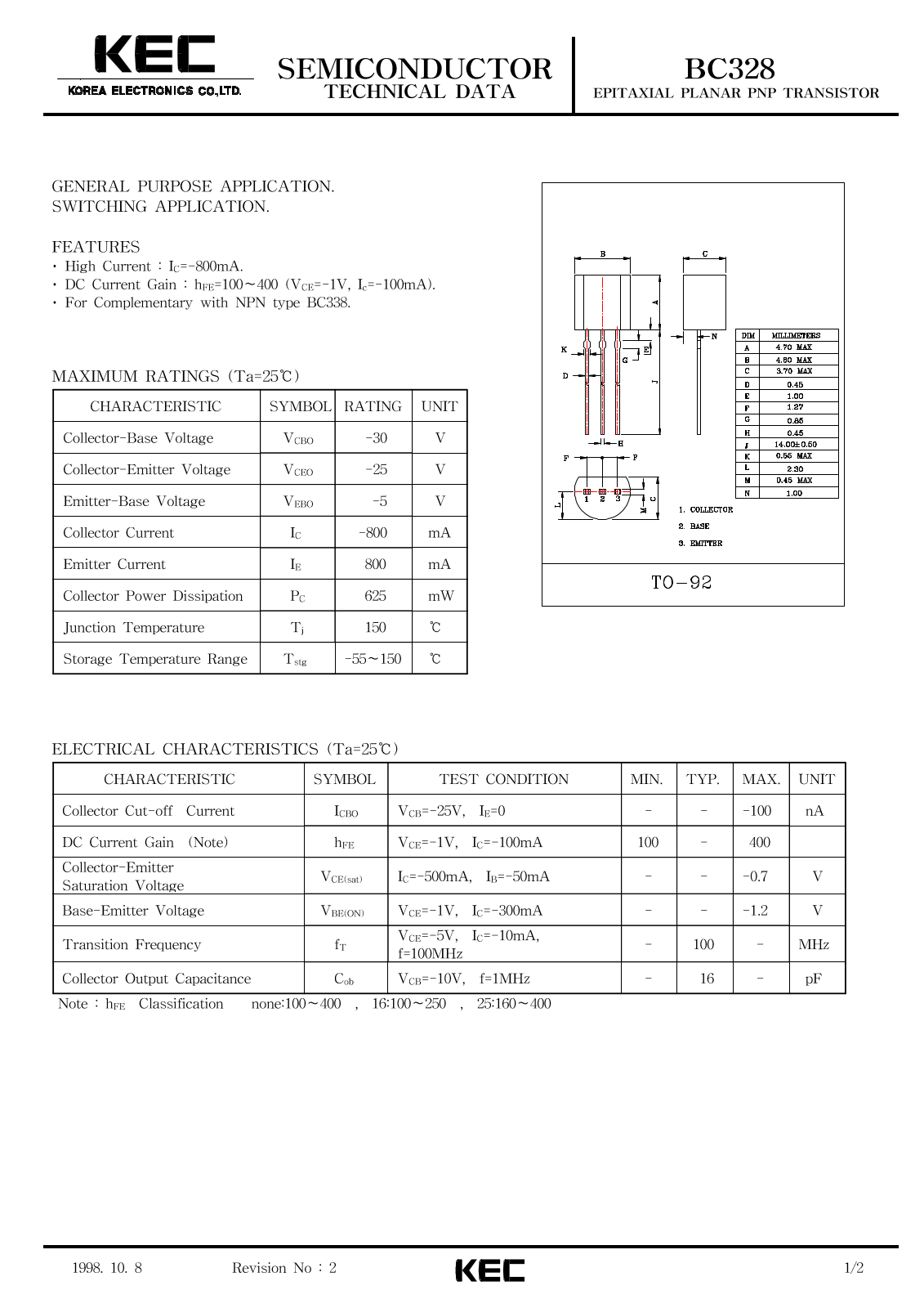 Korea Electronics Co  Ltd BC328 Datasheet