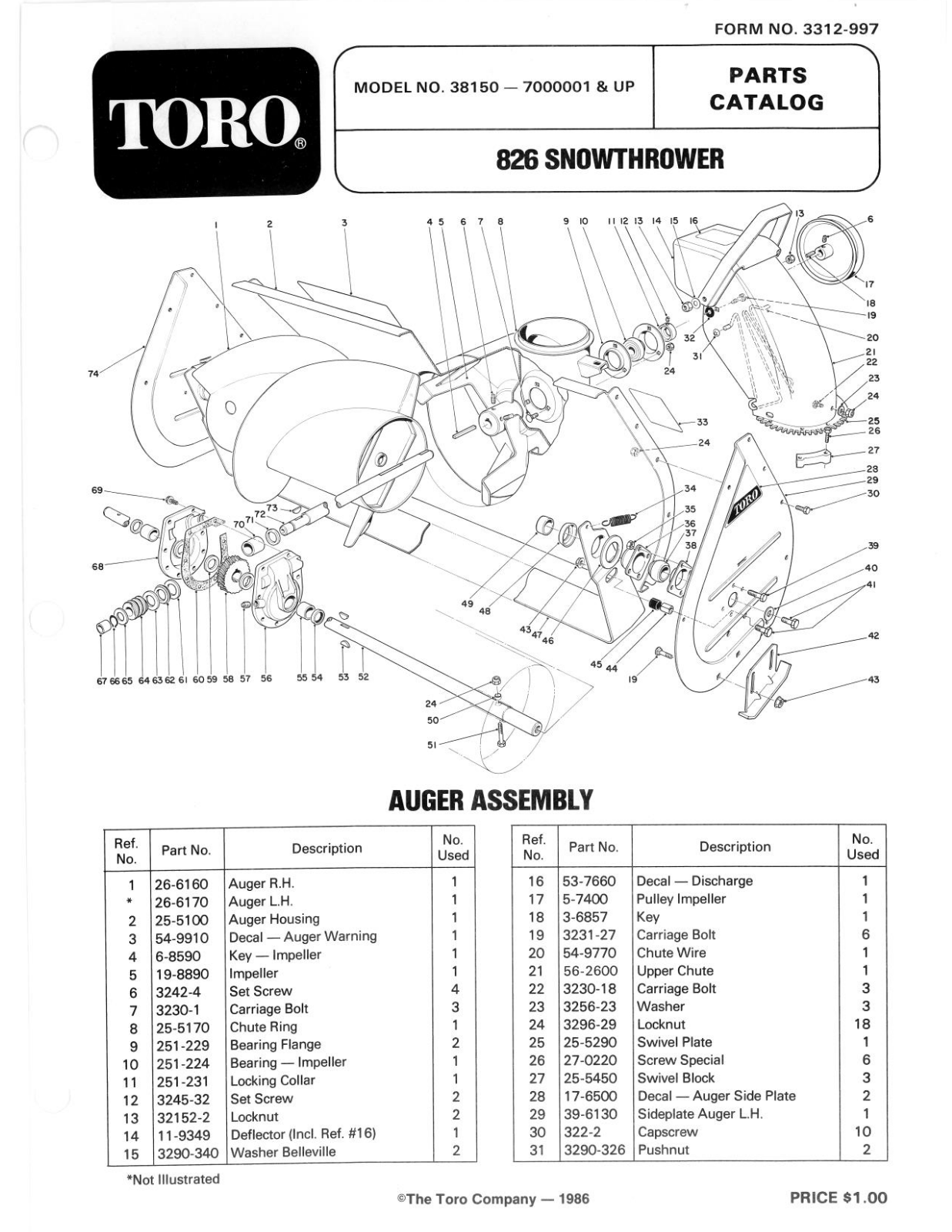 Toro 38150 Parts Catalogue