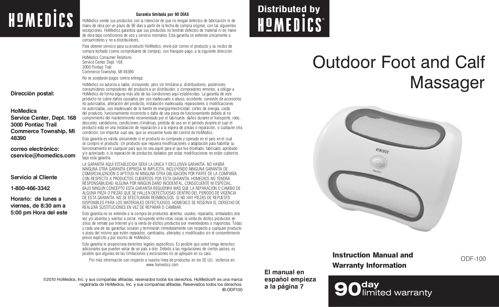 Homedics ODF-100 Instruction Manual