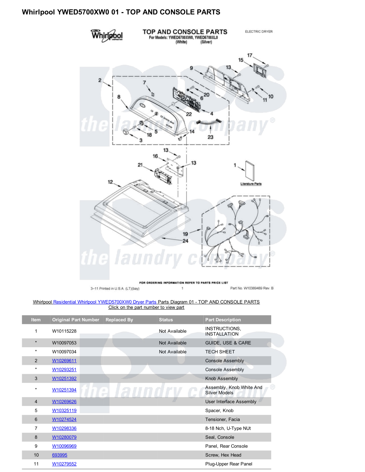 Whirlpool YWED5700XW0 Parts Diagram