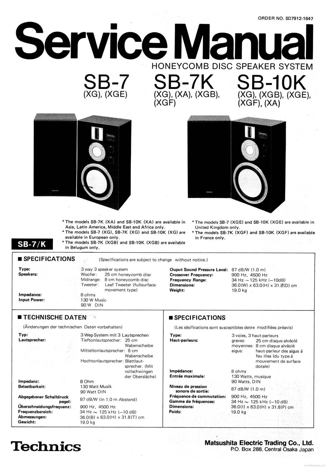 Technics SB-7K Service Manual