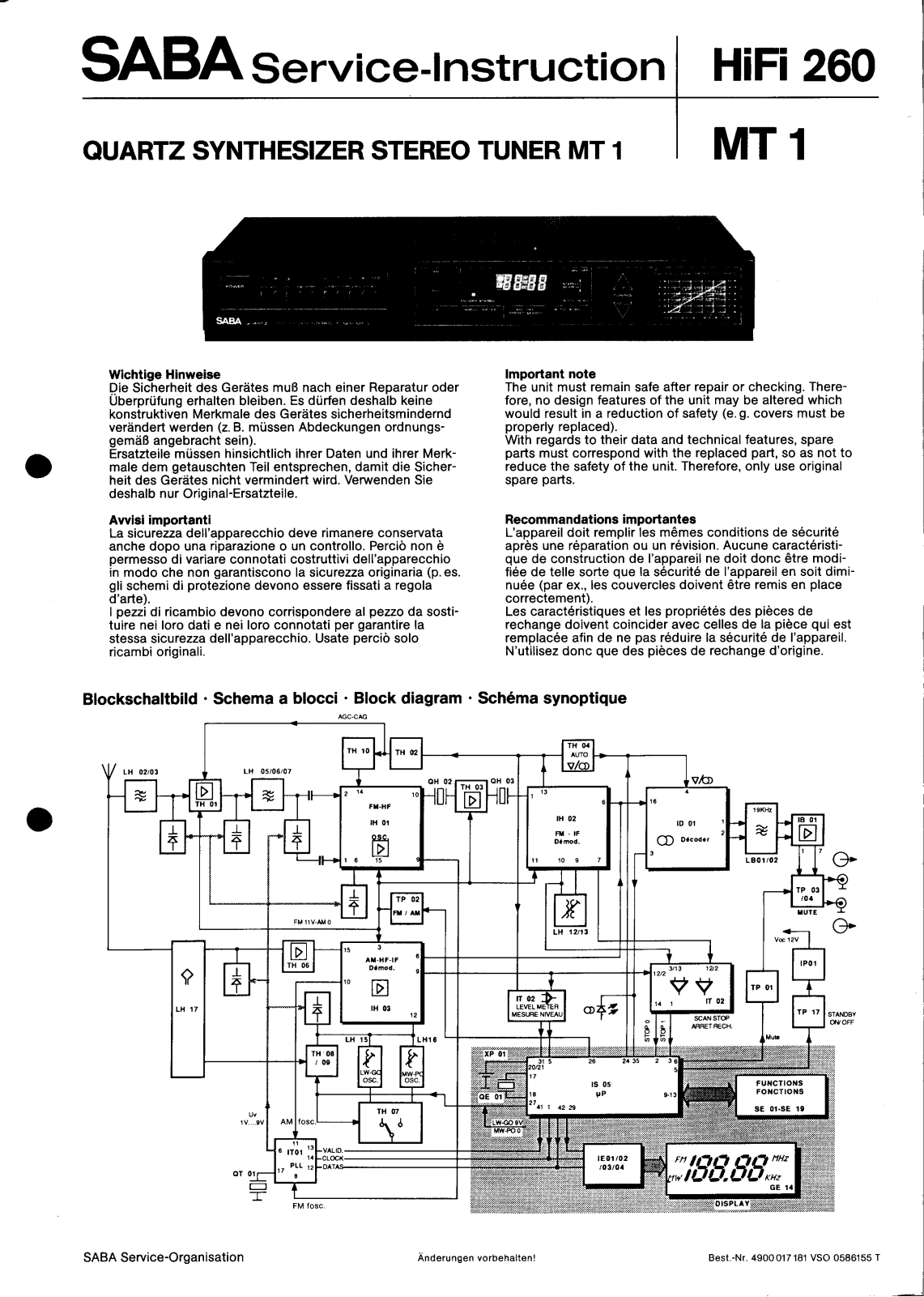 Saba MT-1 Service manual