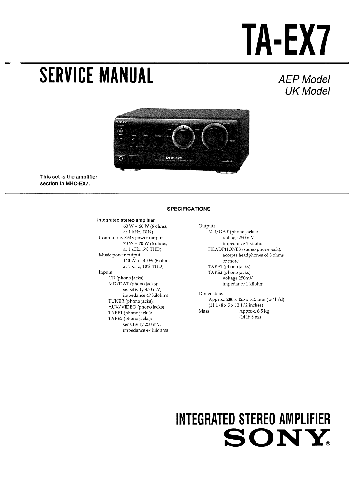 Sony TAEX-7 Service manual