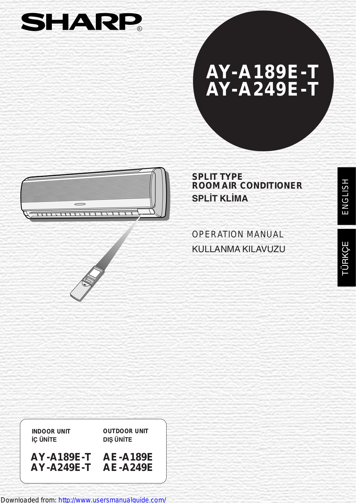 SHARP AY/AE-A189/249E-T User Manual