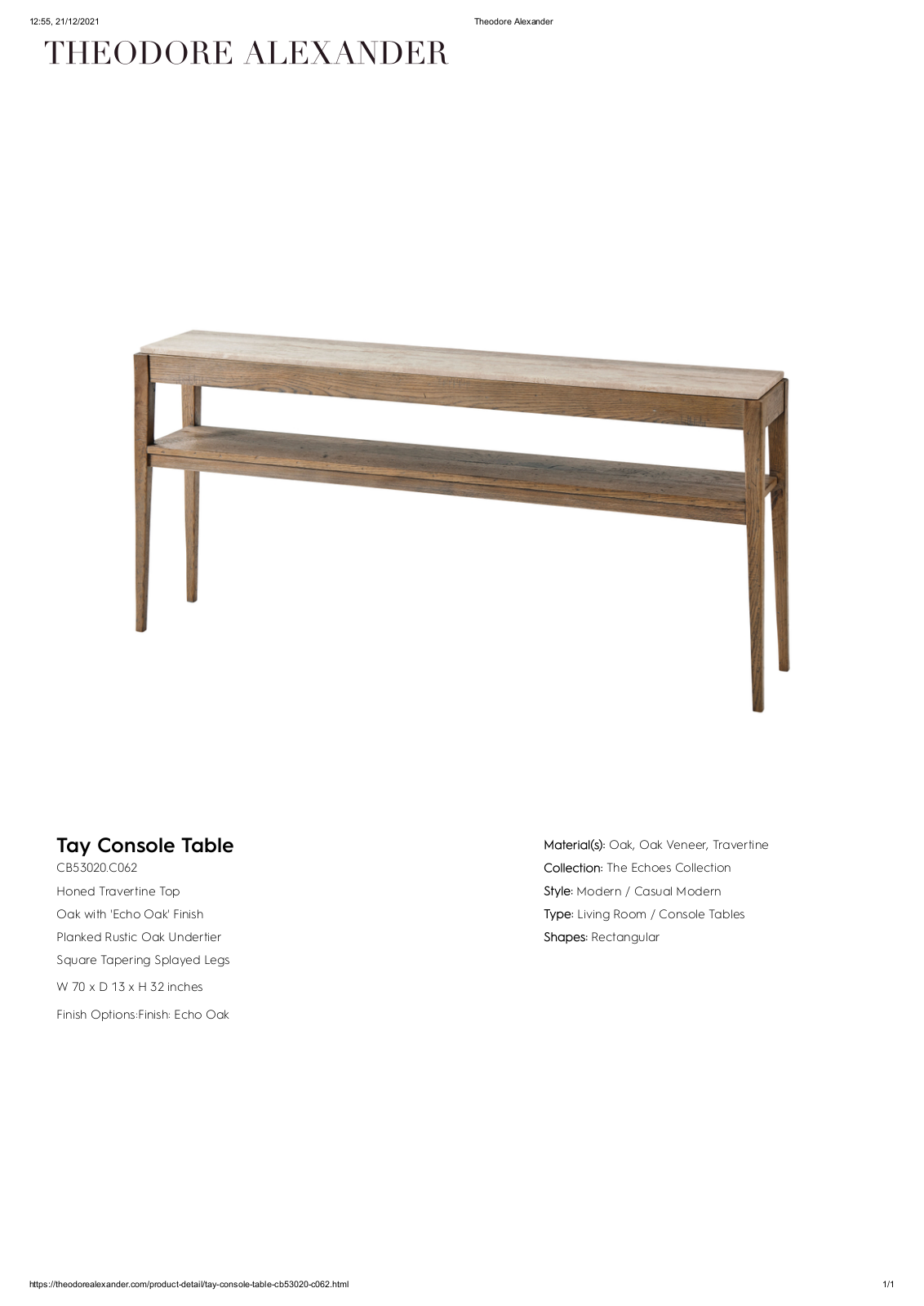 Theodore Alexander FPLJ3048 Specifications - ManualMachine.com