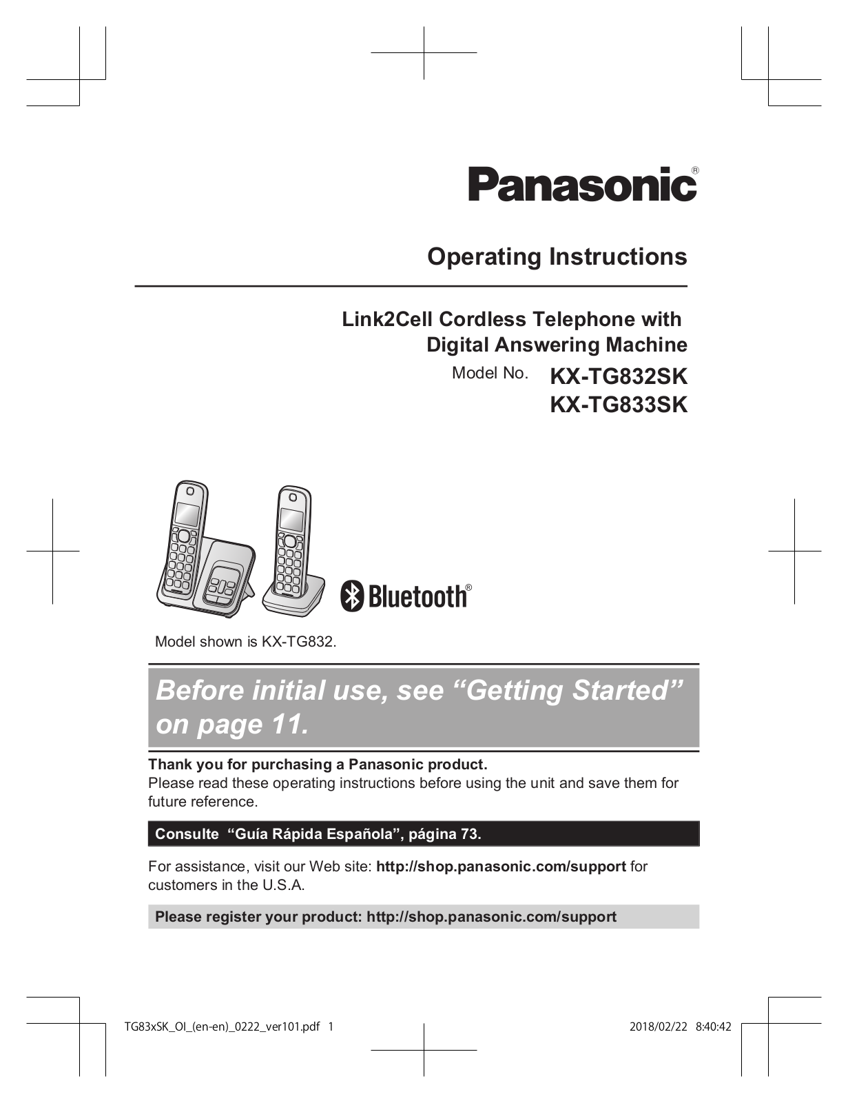 Panasonic KX-TG832SK, KX-TG833SK User Manual