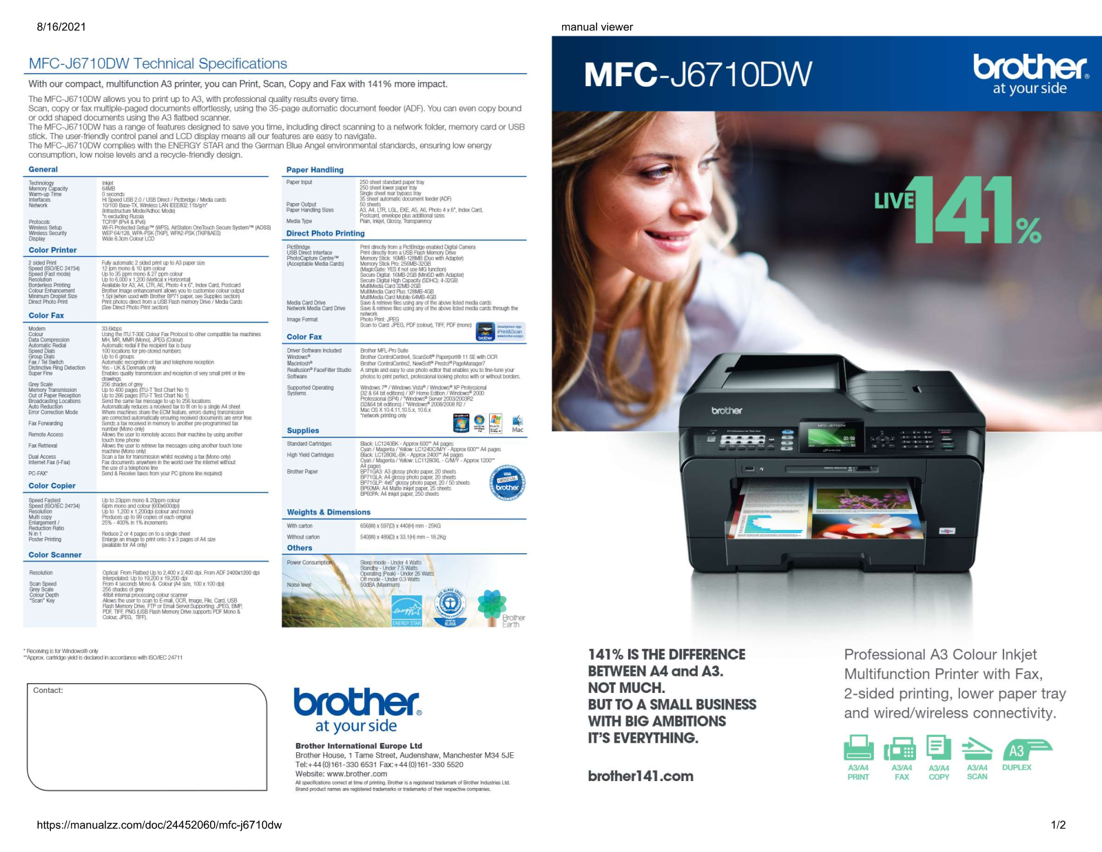 Brother mfc-j6710dw Datasheet