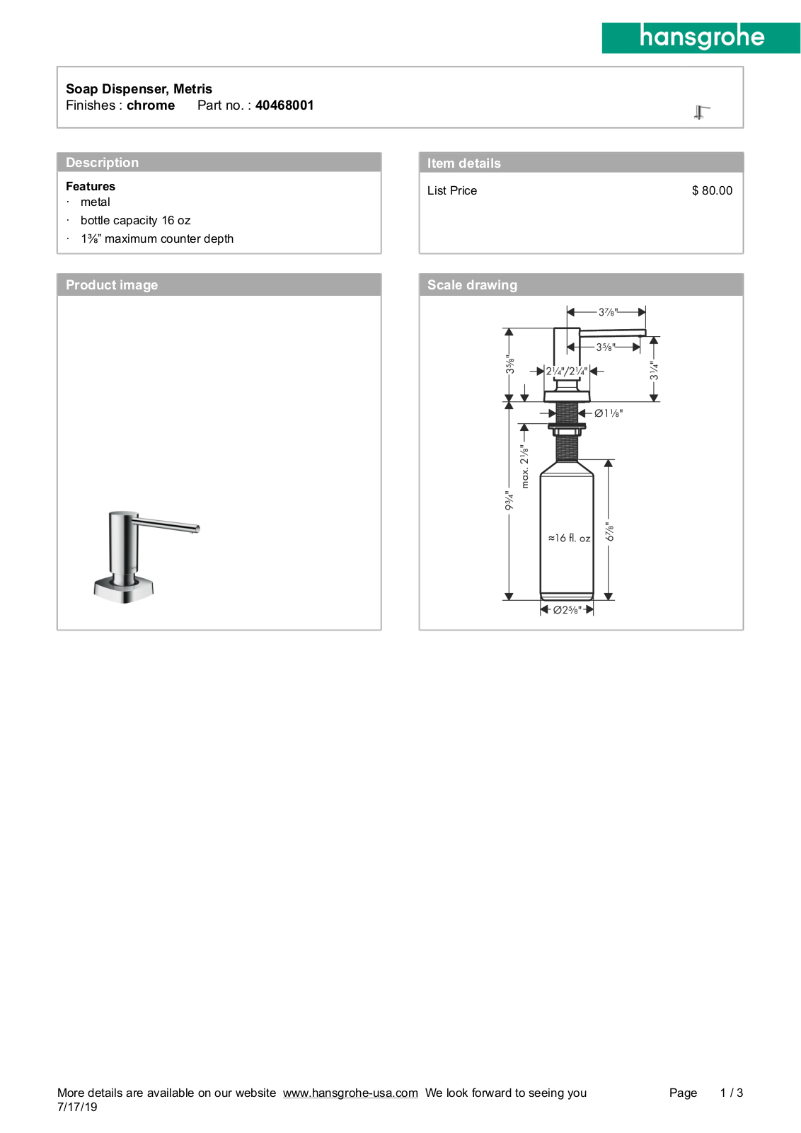 Hansgrohe GCDC1189 Specifications - ManualMachine.com
