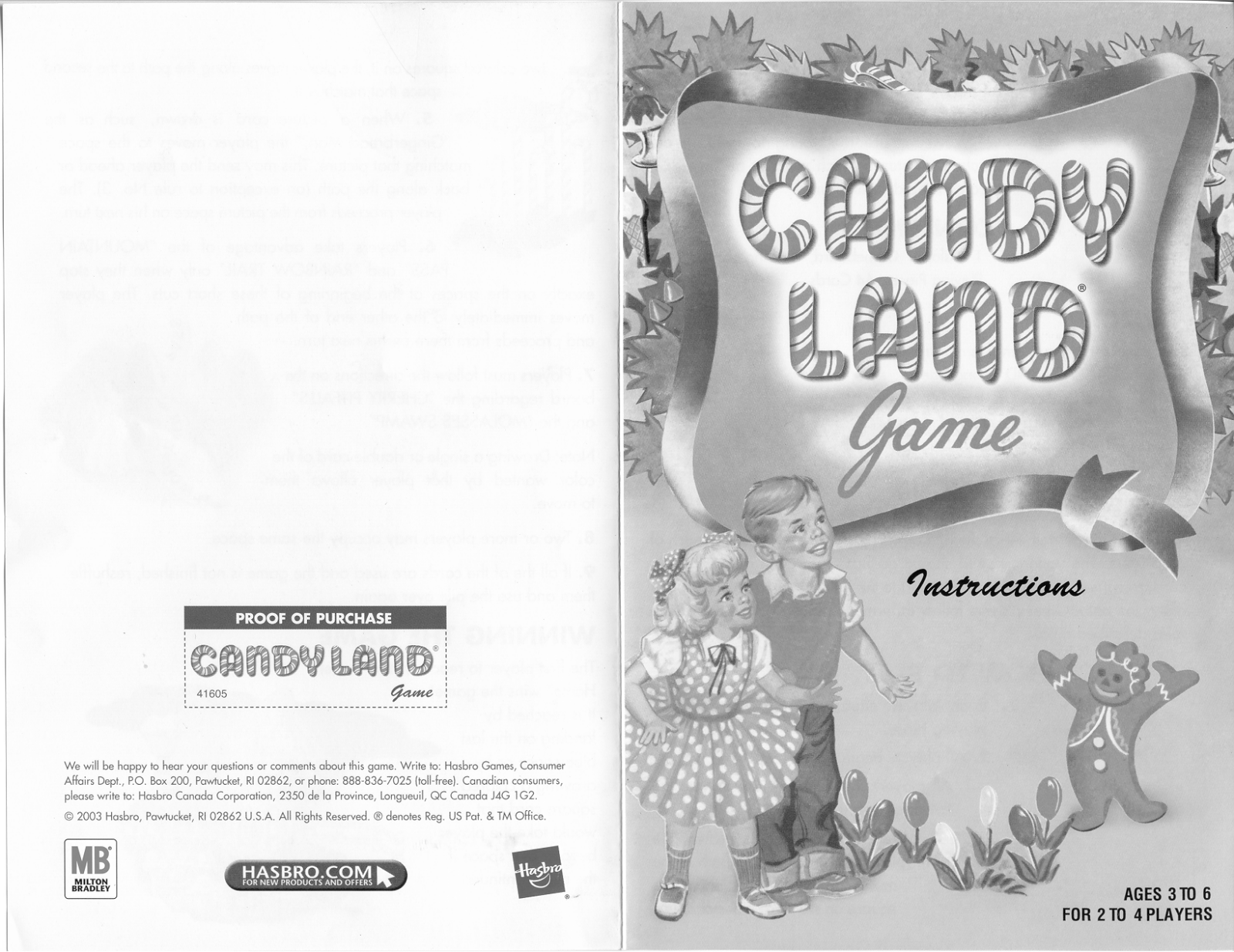 HASBRO Candy Land Collectors Edition 2003 User Manual