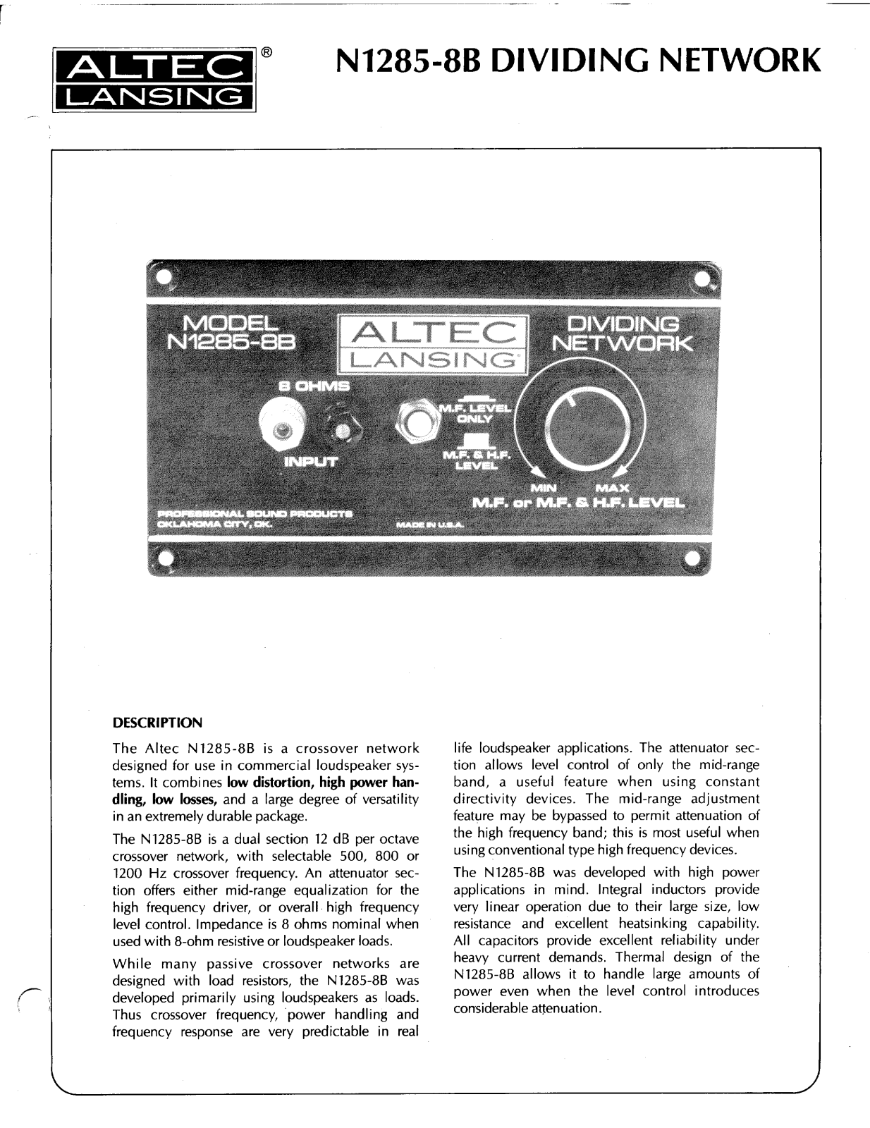 Altec lansing N1285-8B Manual