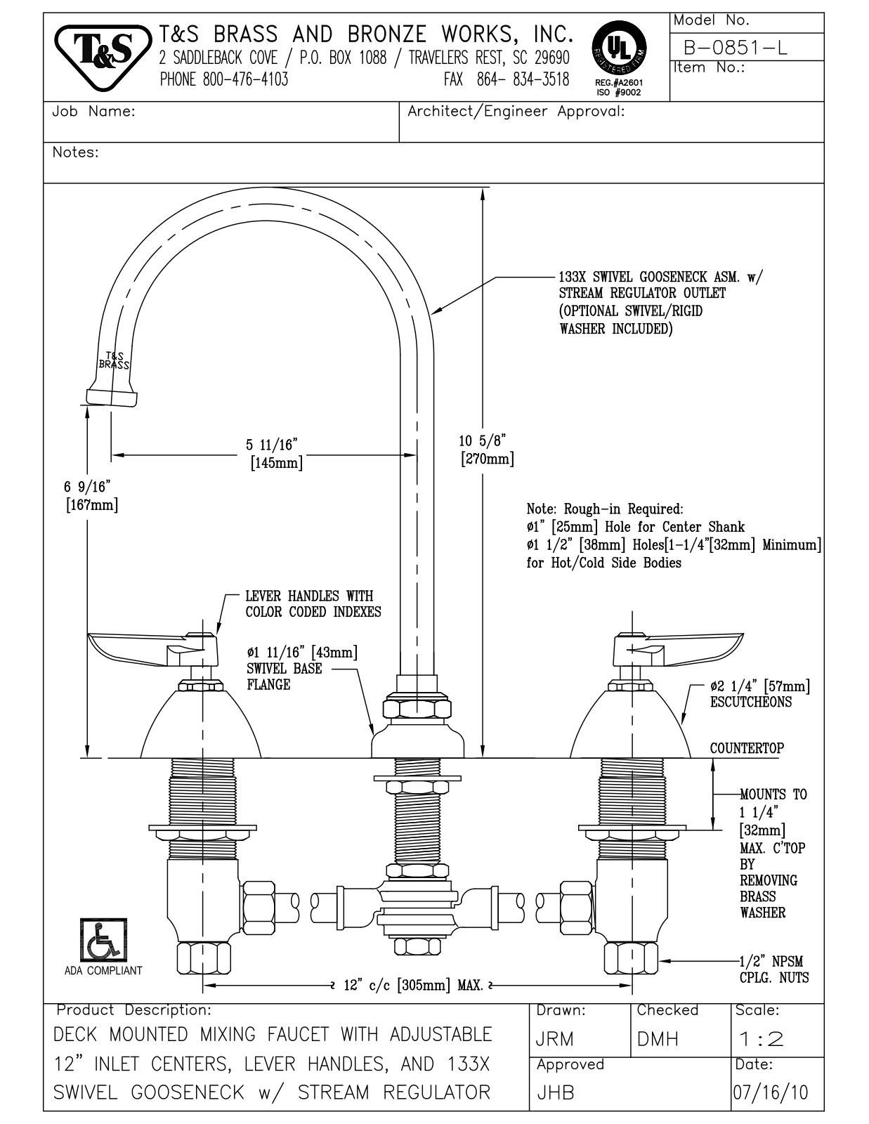 T&S Brass B-0851-L User Manual