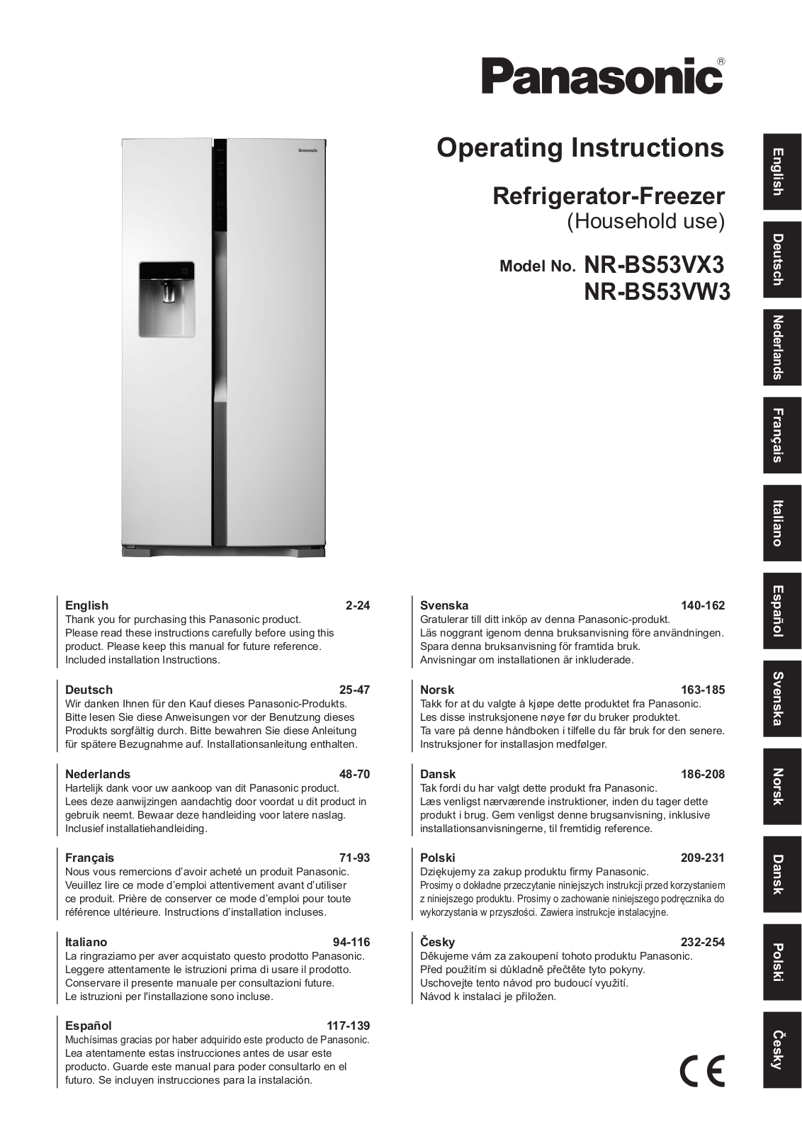 PANASONIC NR-BS53VW3, NR-BS53VW3-E, NR-BS53VX3 User Manual