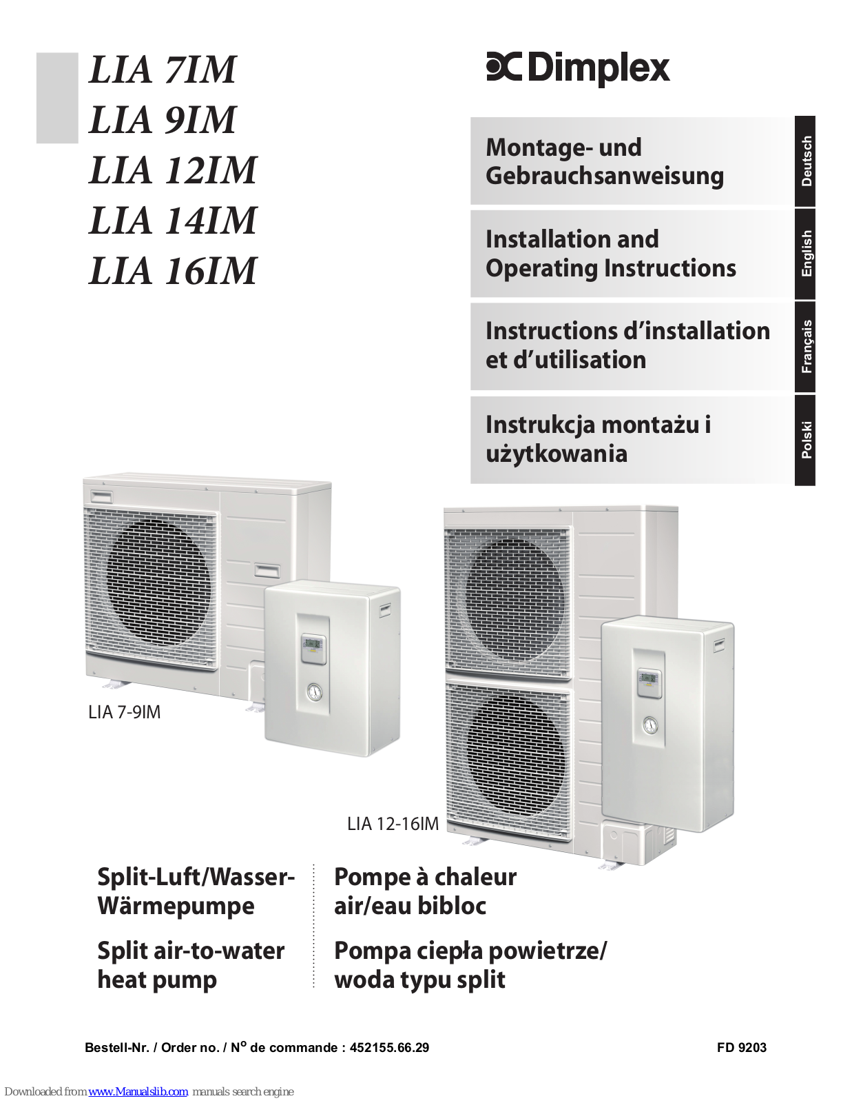 Dimplex LIA 9IM, LIA 16IM, LIA 12IM, LIA 7IM, LIA 14IM Installation And Operating Instructions Manual