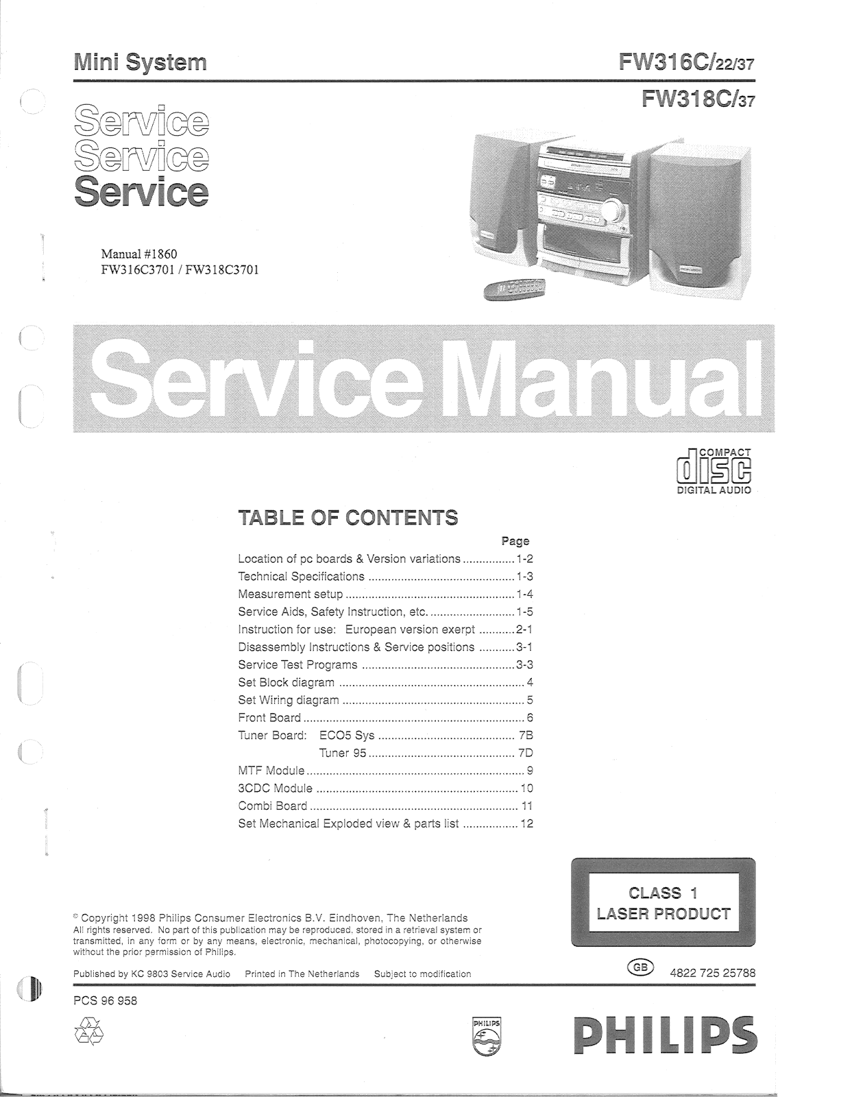 Philips FW-316-C, FW-318-C Service manual