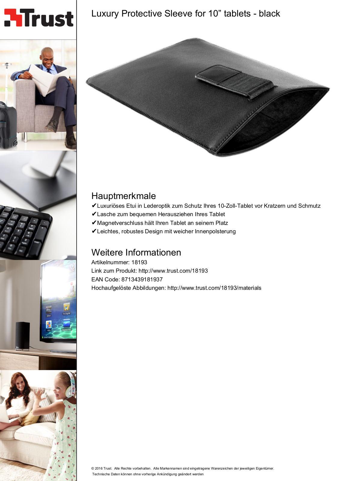 Trust Luxury Protective Sleeve for 10” tablets User Manual