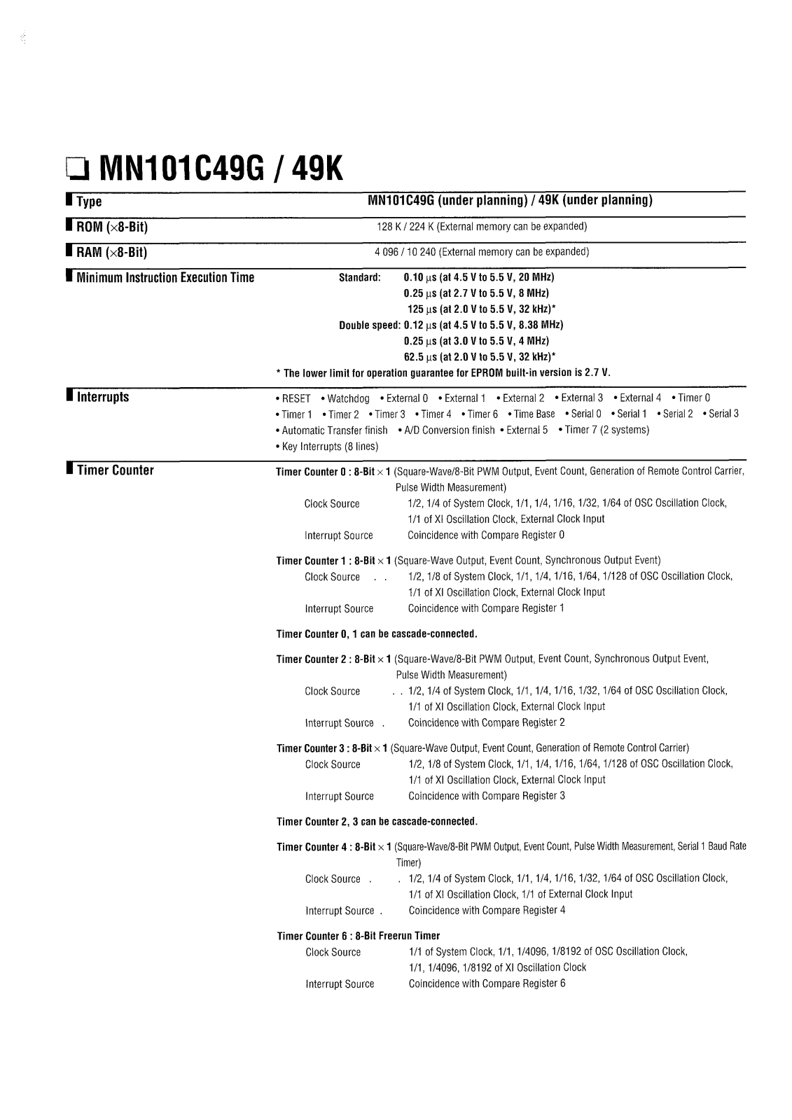 Panasonic MN101C49G, MN101C49H, MN101C49K Datasheet