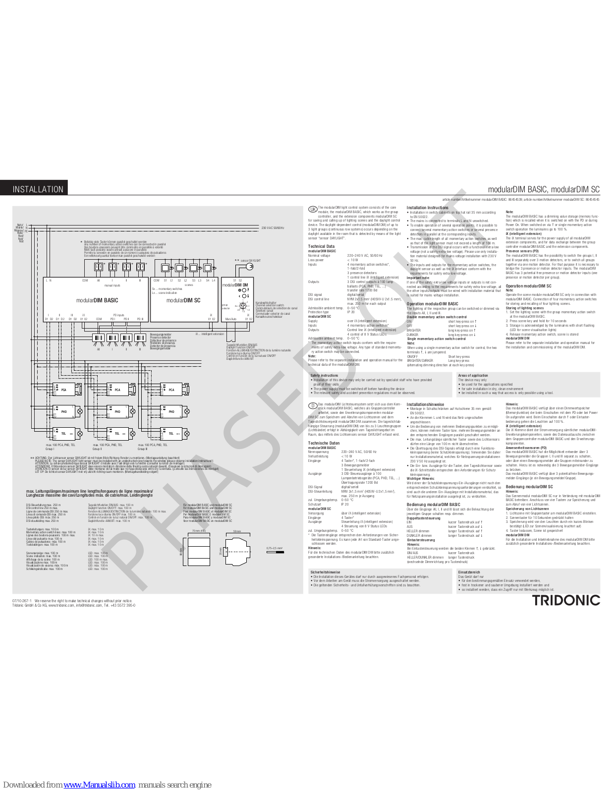 Tridonic modularDIM BASIC, modularDIM SC Installation Instructions Manual - ManualMachine.com