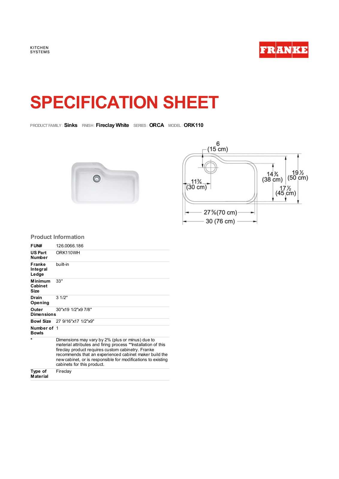 Franke FKX1198 Specifications - ManualMachine.com