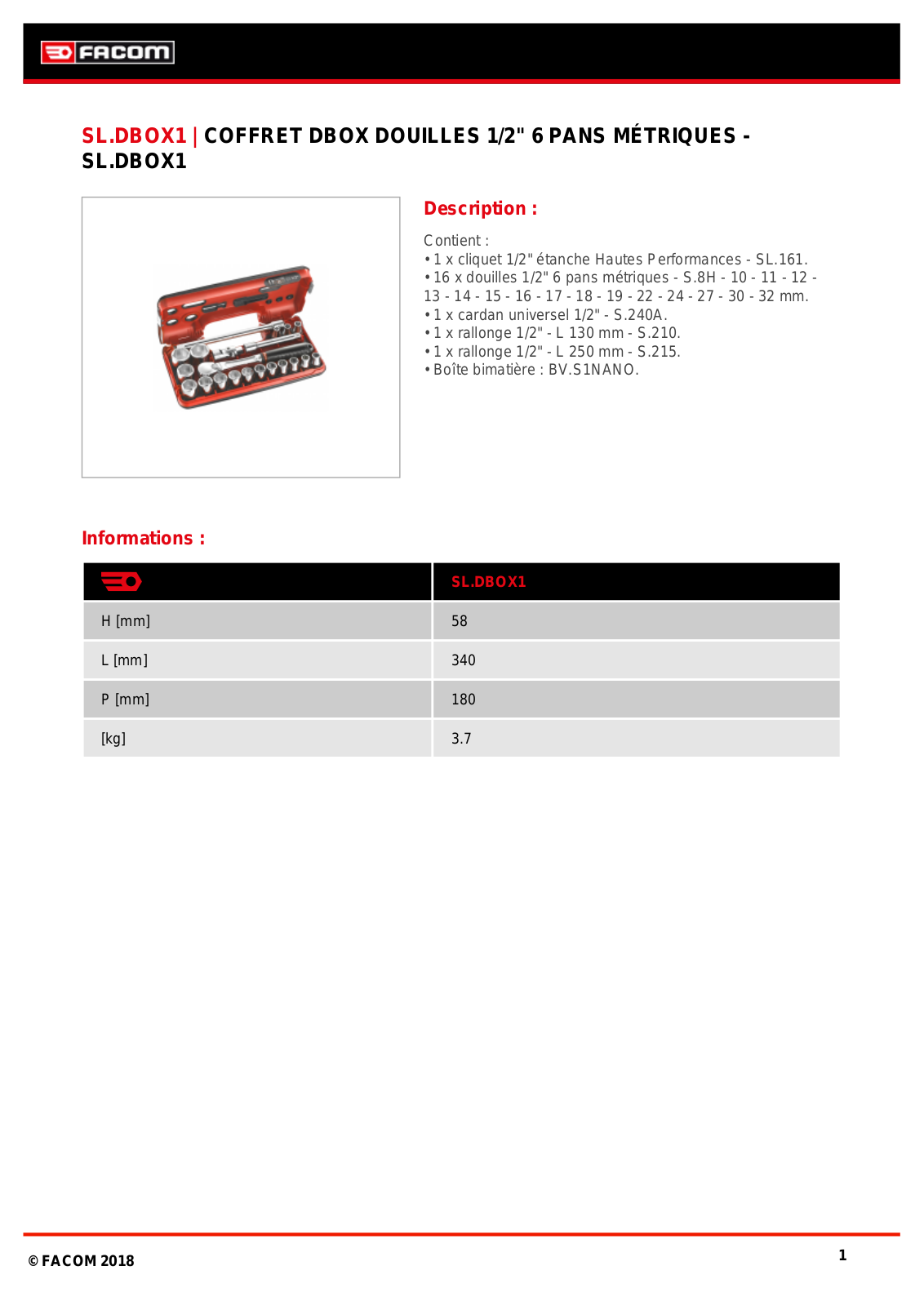Facom SL.DBOX1PB Specification - ManualMachine.com