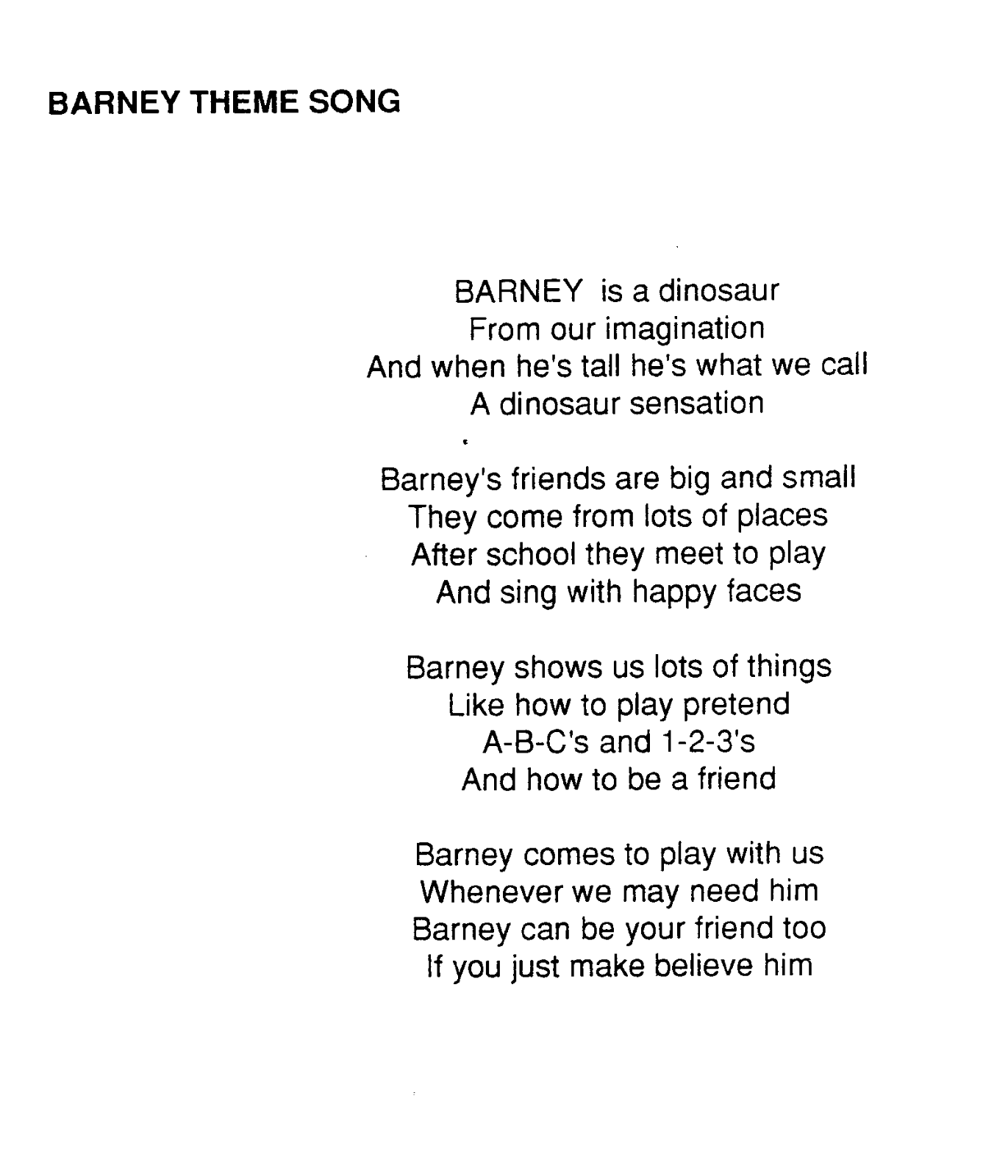 HASBRO Barney Theme Song User Manual