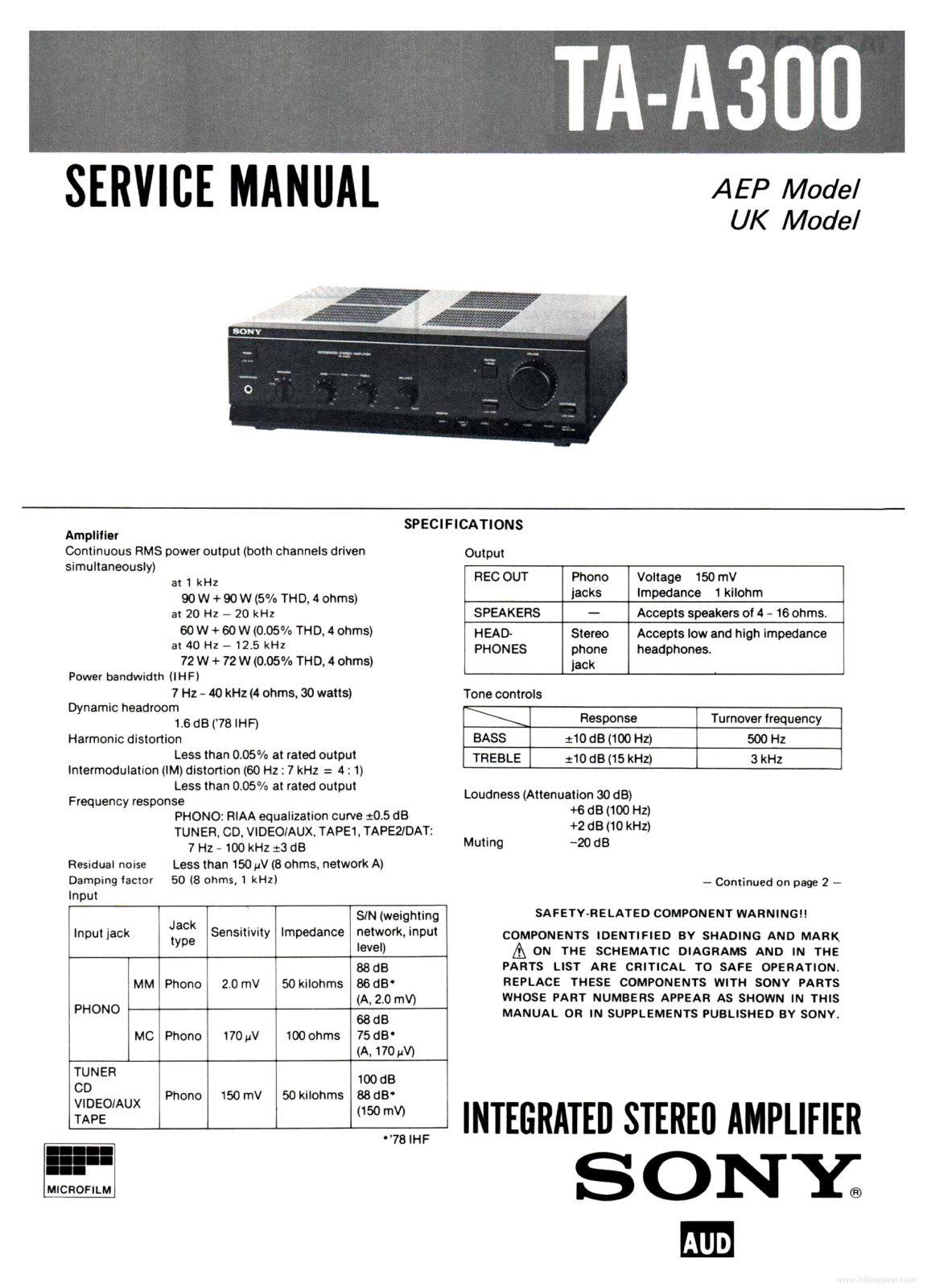 Sony ta-a300 Service Manual