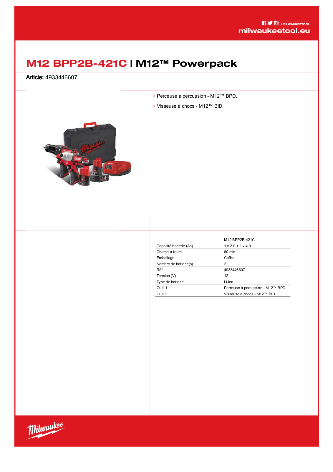 Milwaukee M12 BPP2B-421C, 4933446607 Specification - ManualMachine.com