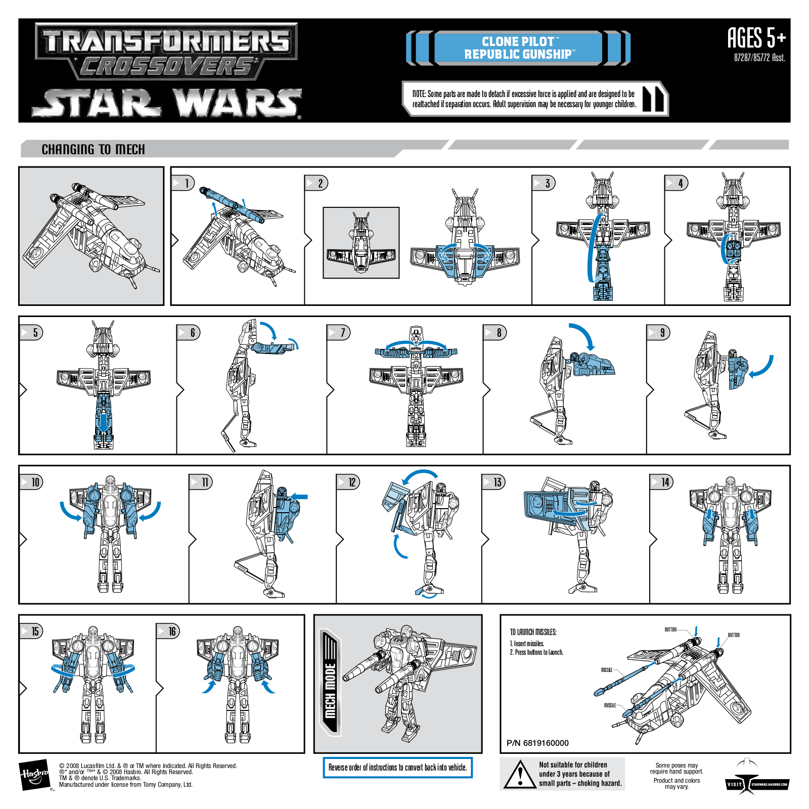 HASBRO Transformers Crossover Star Wars Clone Pilot User Manual