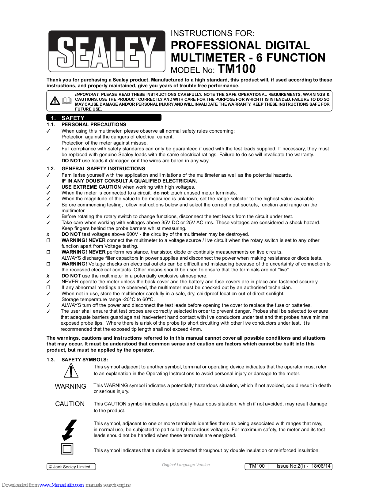 Sealey TM100 Instruction Manual