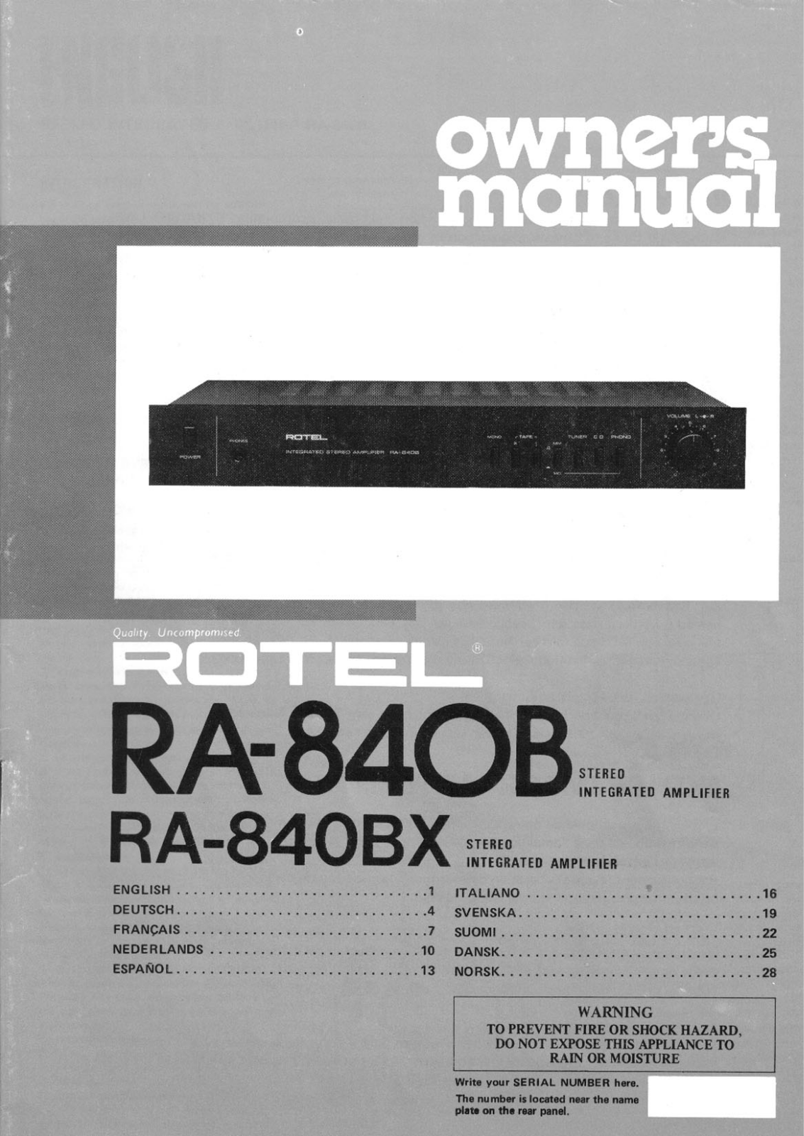 Rotel RA-840BX User Manual