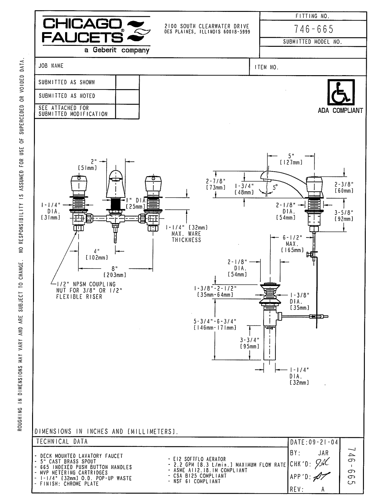 Chicago Faucet 746-665CP User Manual