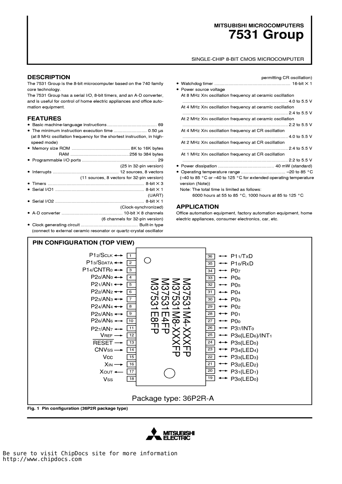 Mitsubishi M37531E4GP, M37531E4FP, M37531M8-XXXGP, M37531M8-XXXFP, M37531M4V-XXXGP Datasheet