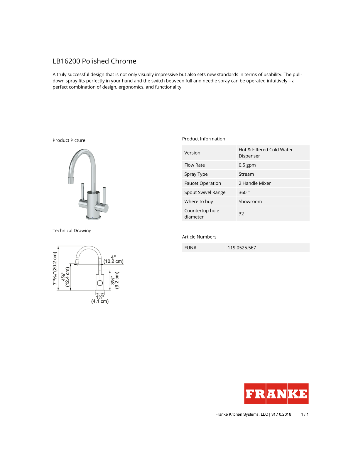 Franke LB16200 Fact Sheet