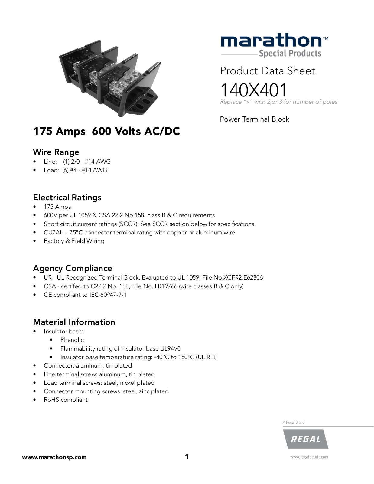 Marathon Special Products 140X401 Data Sheet