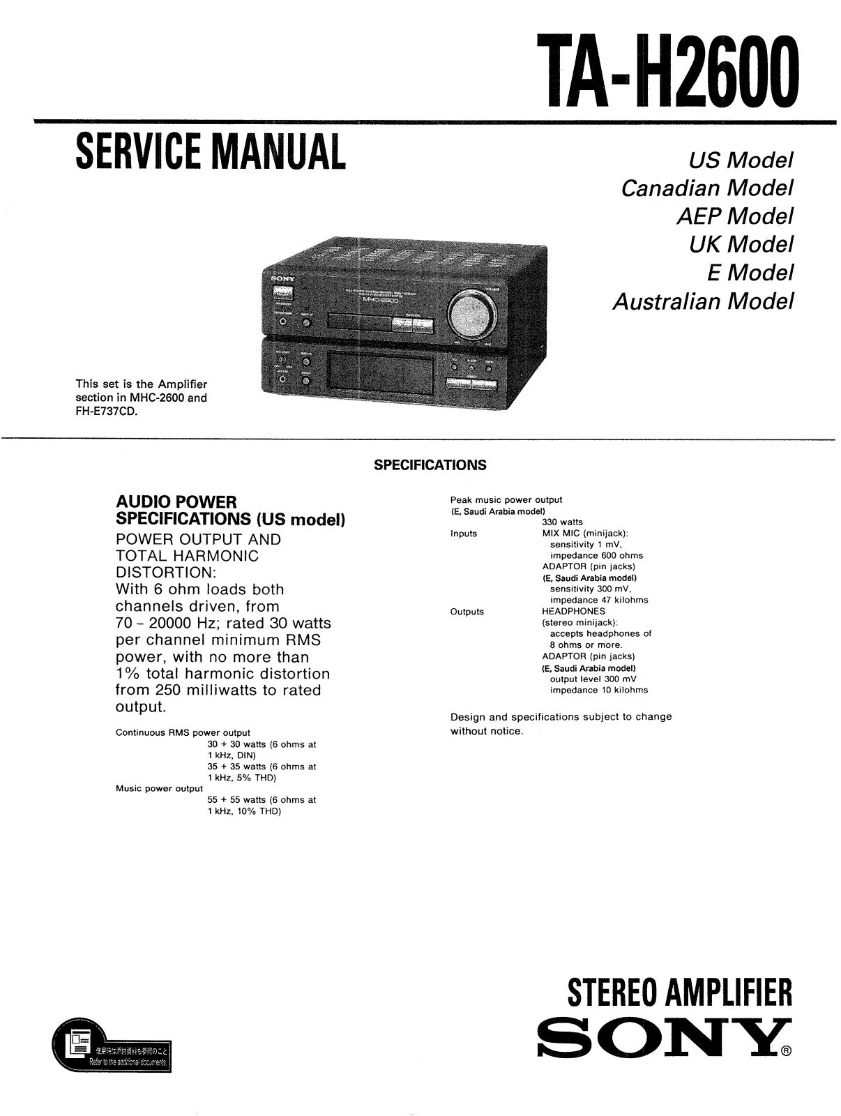 Sony TAH-2600 Service manual