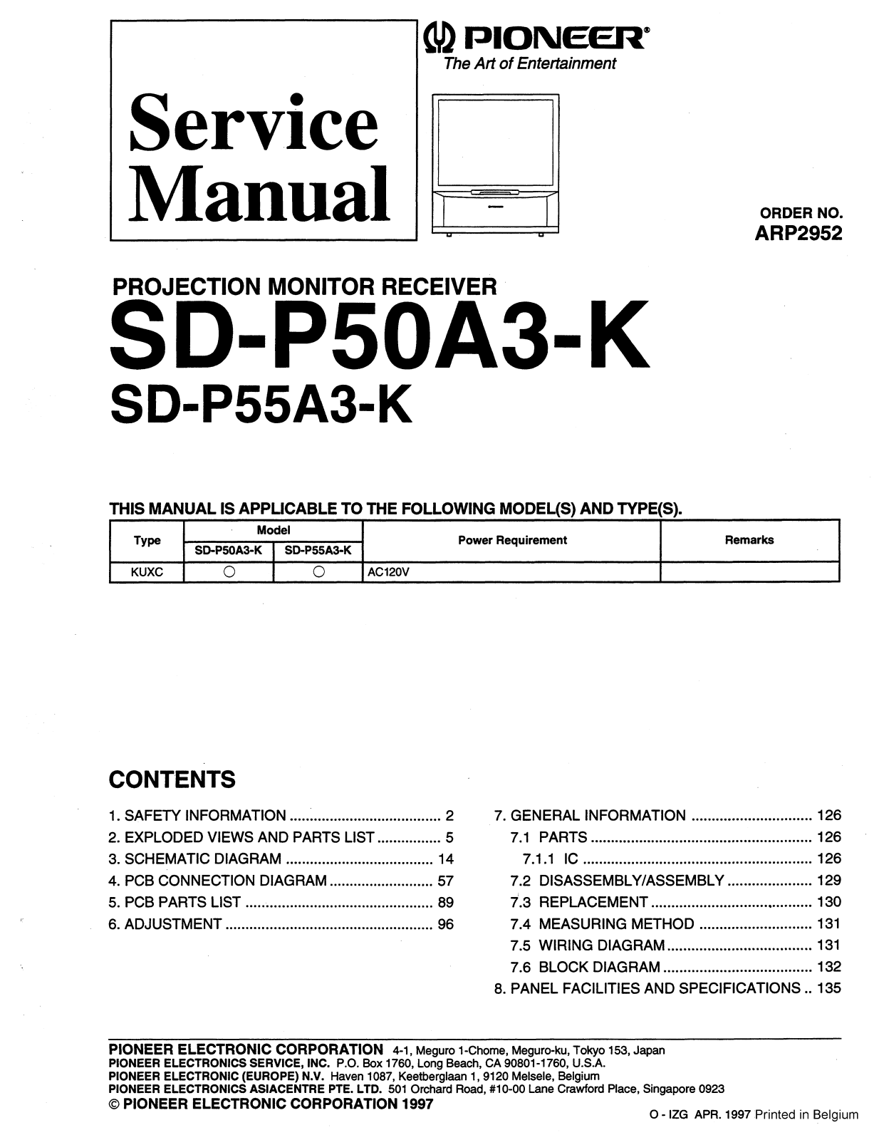 PIONEER SD P50A3, sd p55a3 Service Manual
