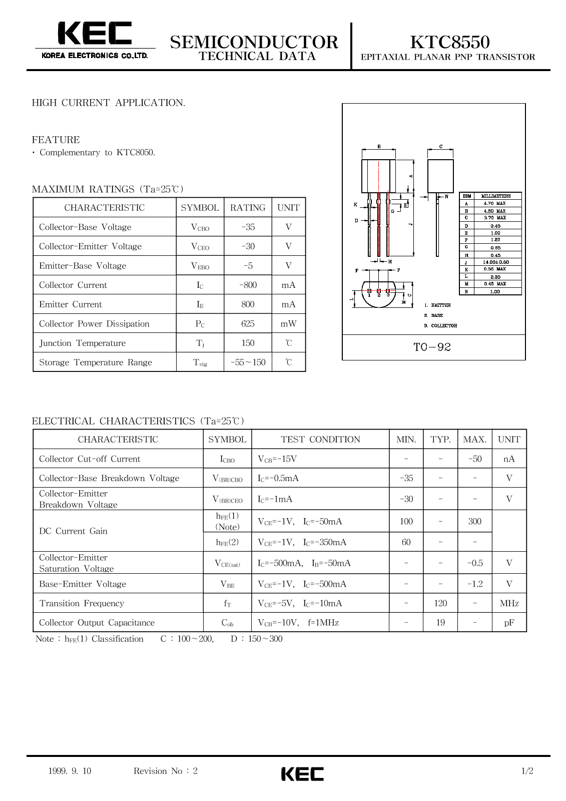 KEC KTC8550 Datasheet