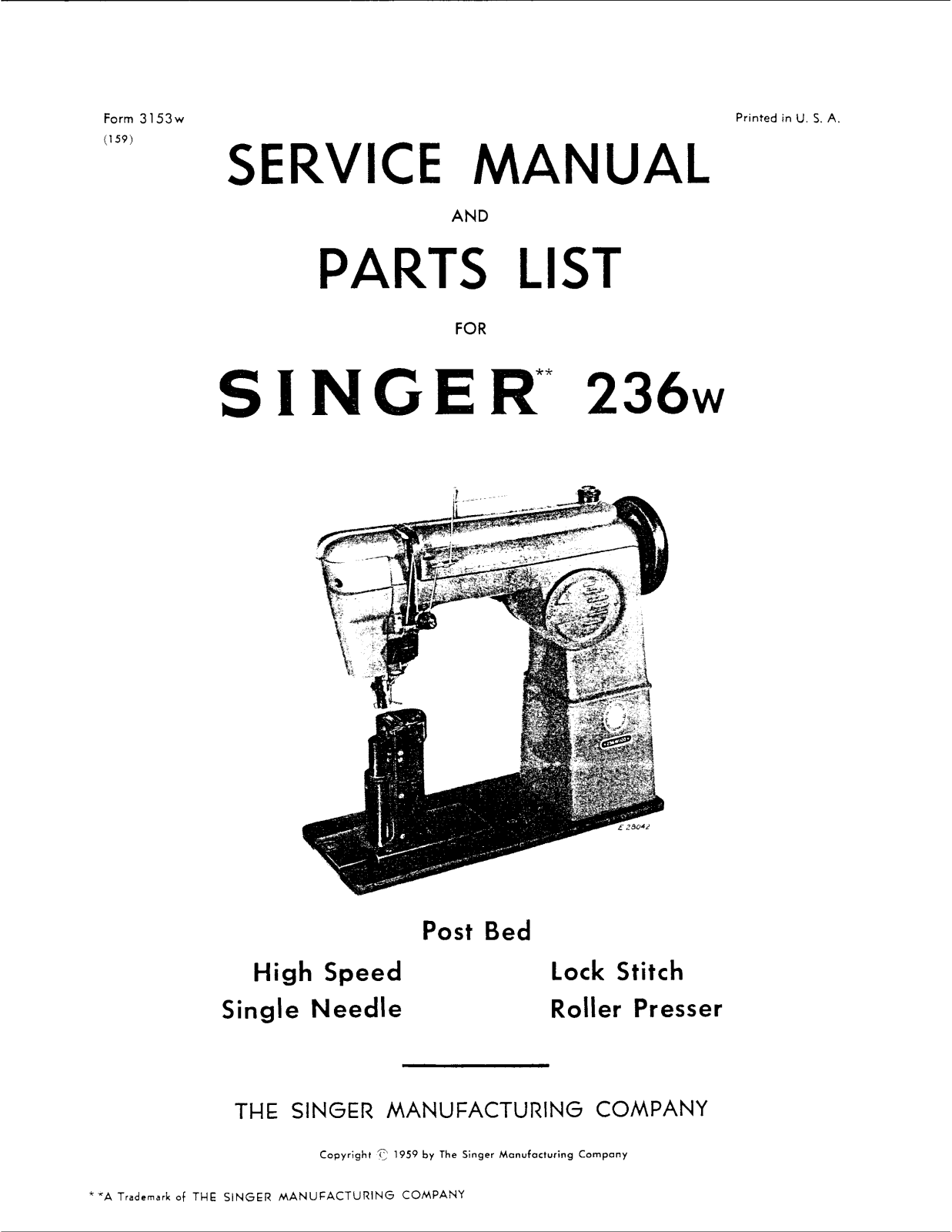 Singer 236W Service Manual