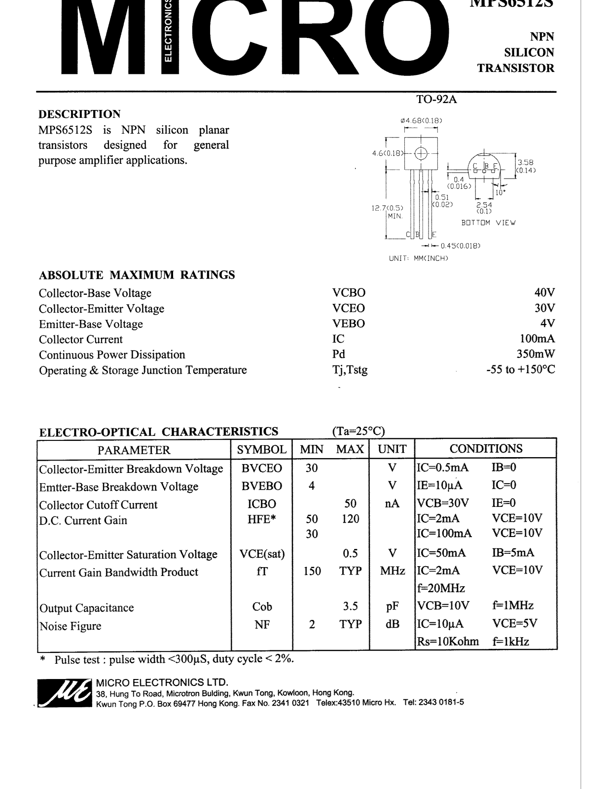 MICRO MPS6512S Datasheet