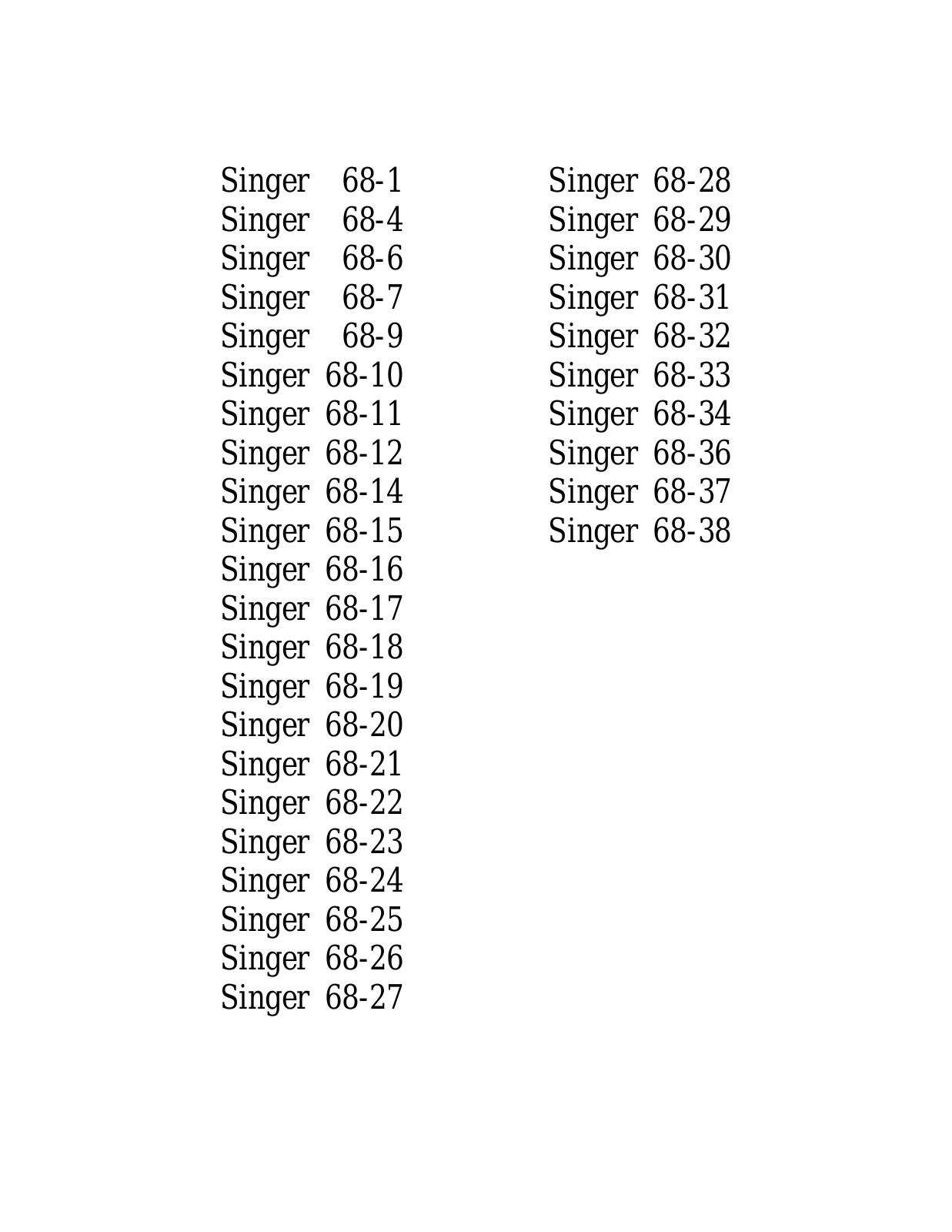 SINGER 68-1, 68-4, 68-6, 68-7, 68-9 Parts List