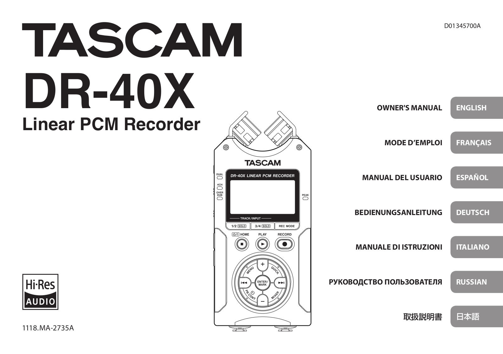 Tascam DR-40X User Manual