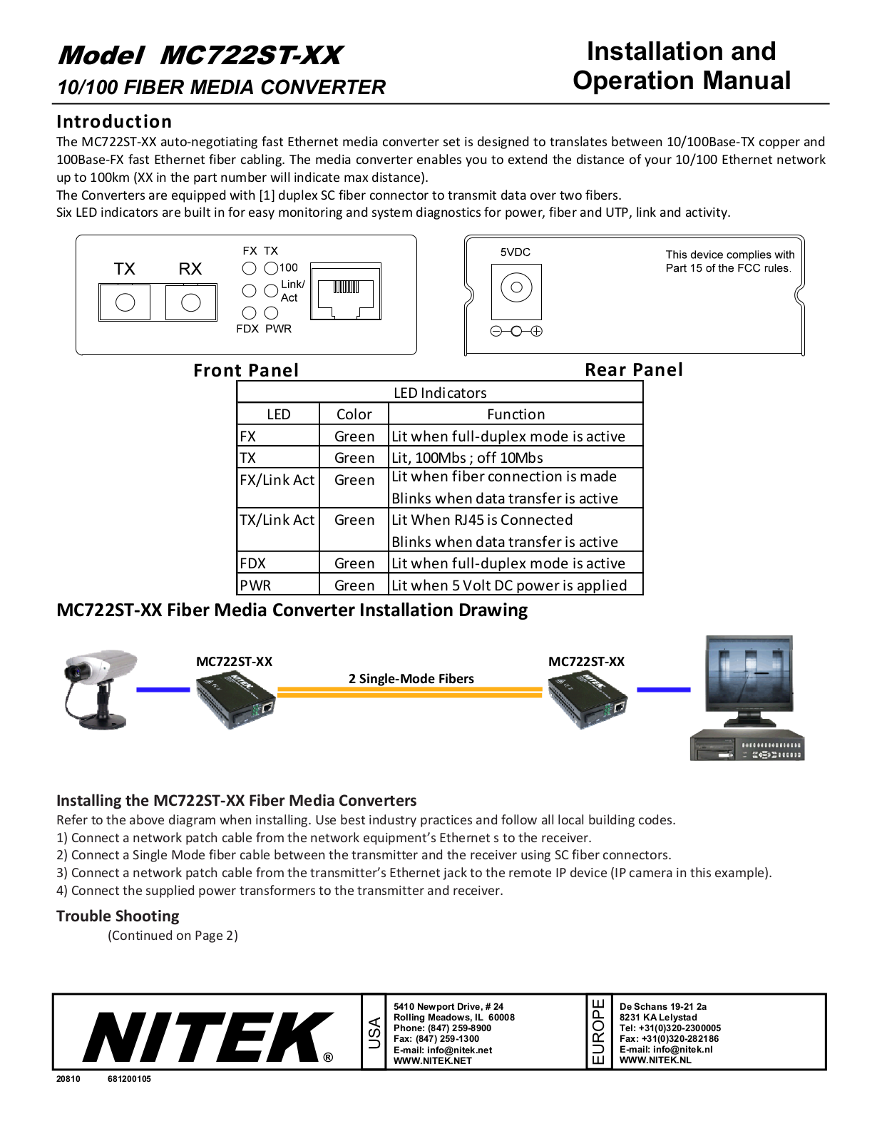 Nitek MC722ST-XX User Manual